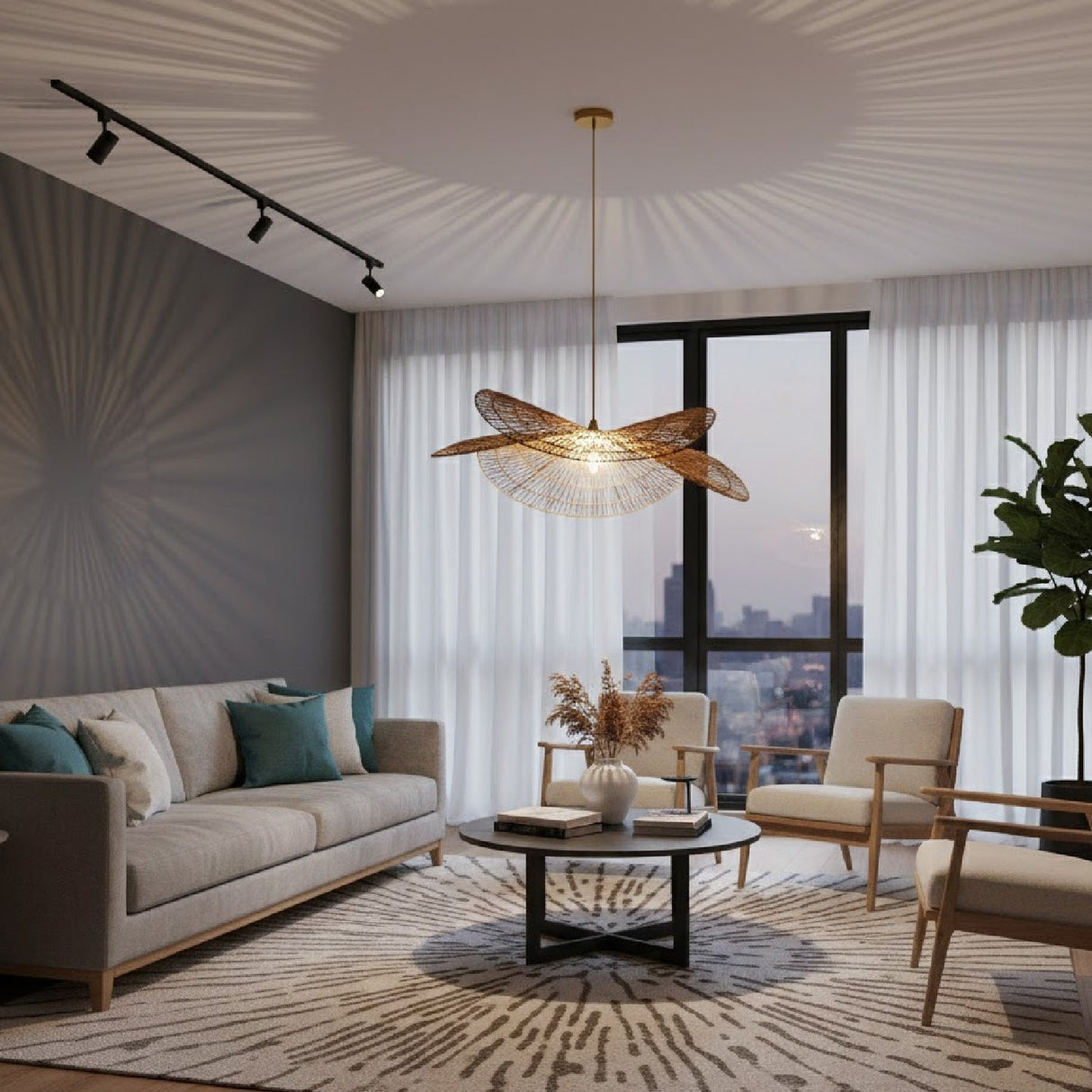 Modern European furniture - Woven Jute Floral Pendant Lamp - www.oroa.com