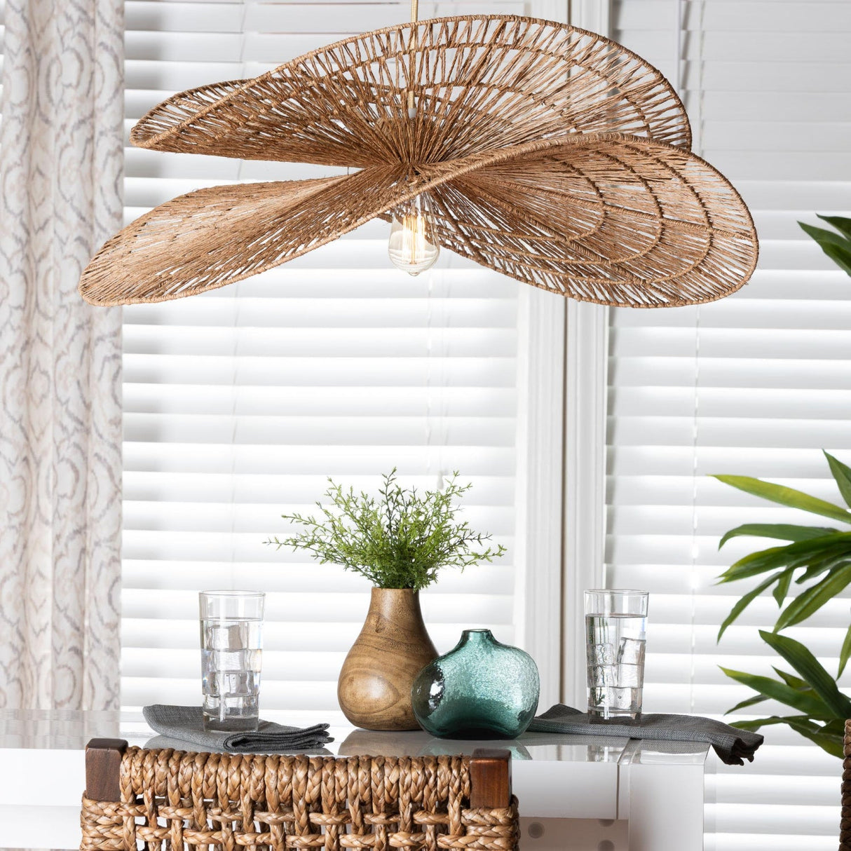Modern European furniture - Woven Jute Floral Pendant Lamp - www.oroa.com