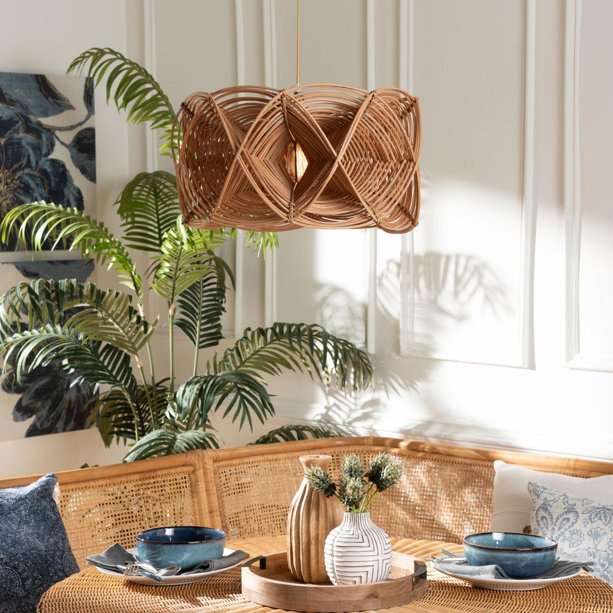 Modern European furniture - Geometrical 3D Rattan Pendant Lamp - www.oroa.com