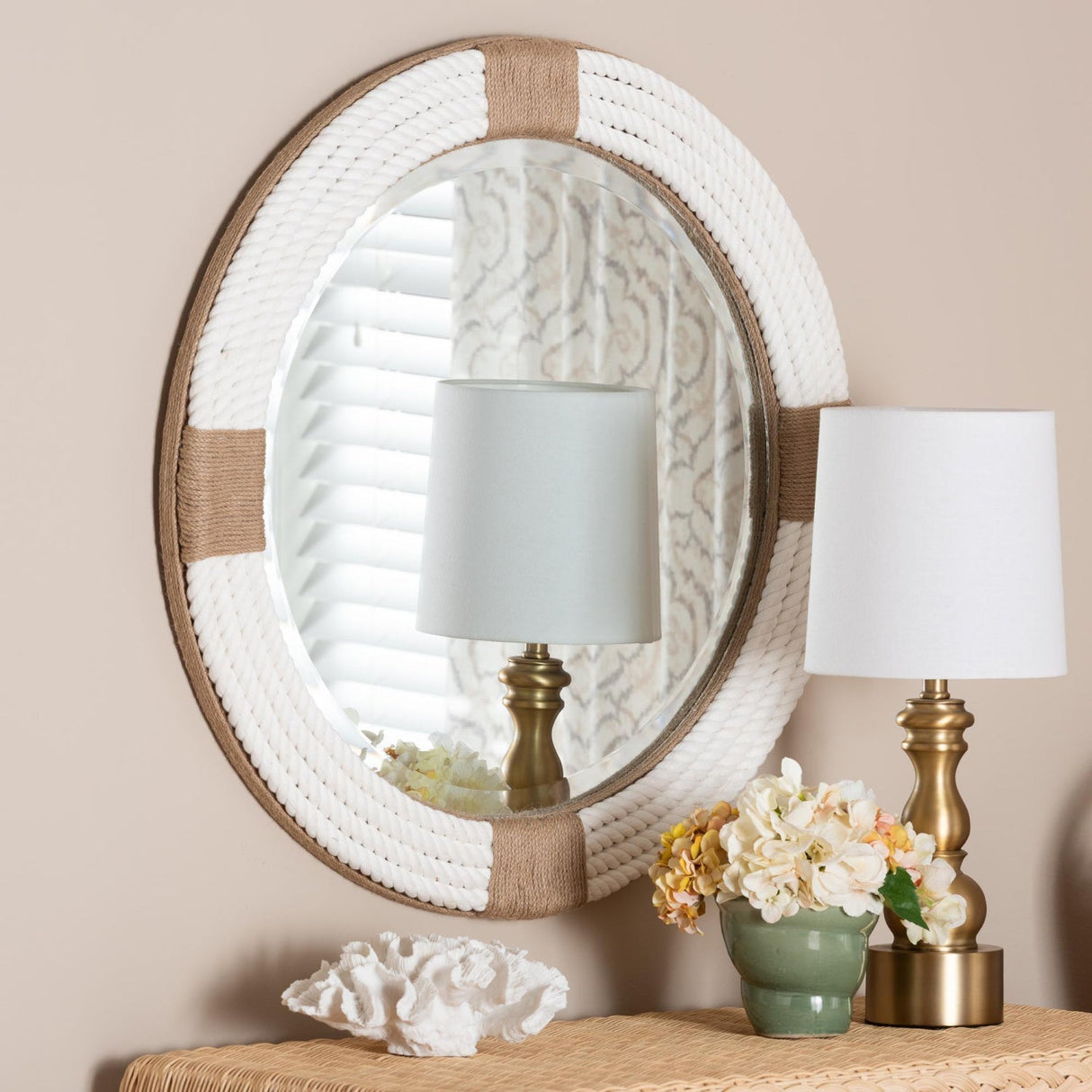 Modern European furniture - White Woven Round Mirror - www.oroa.com