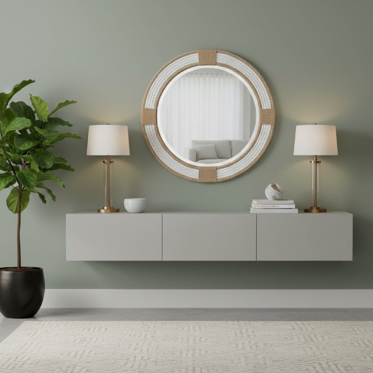 Modern European furniture - Round Woven Jute Mirror - www.oroa.com