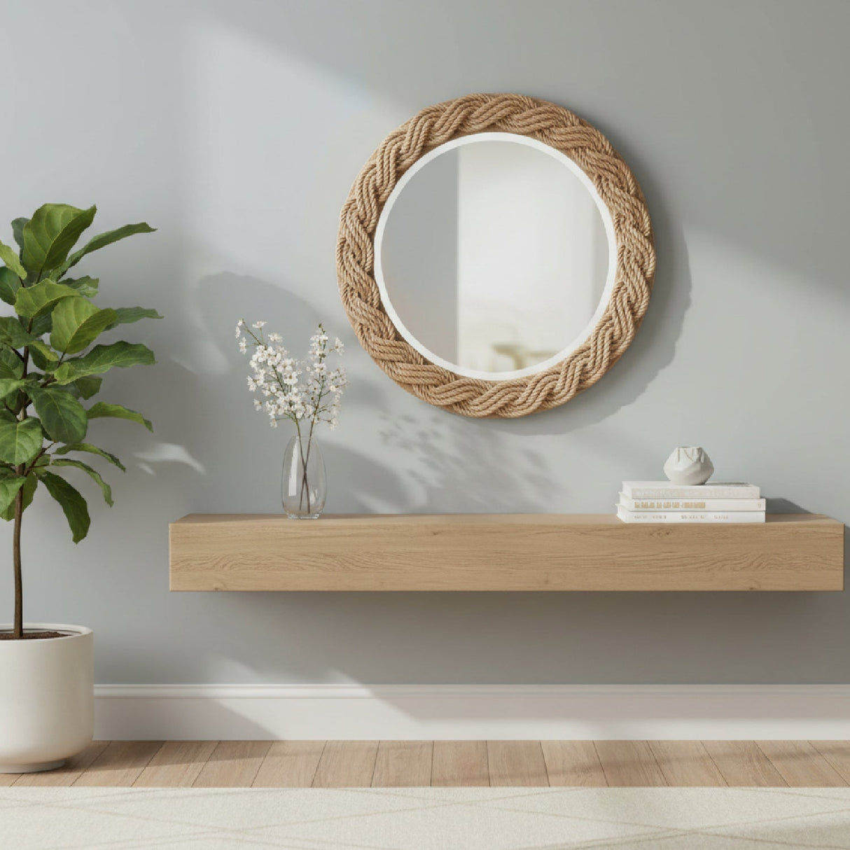 Contract furniture - Braided Rope Round Boho Mirror - www.oroatrade.com