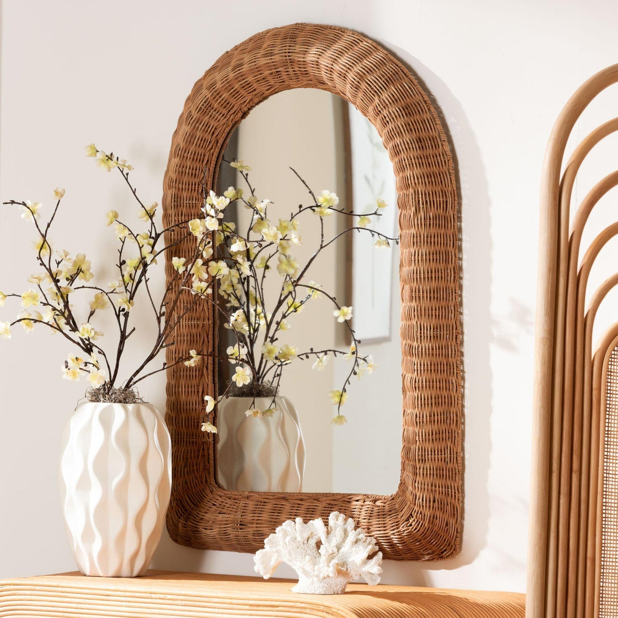 Modern European furniture - Arched Wicker Wall Mirror - www.oroa.com