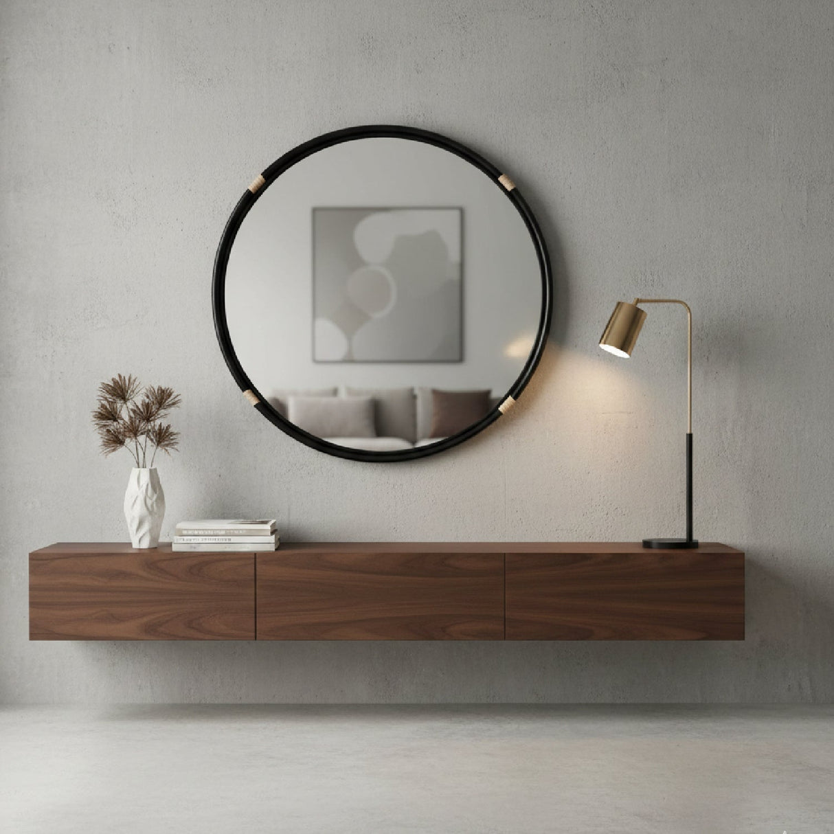 Modern European furniture - Round Black Rattan Wall Mirror - www.oroa.com