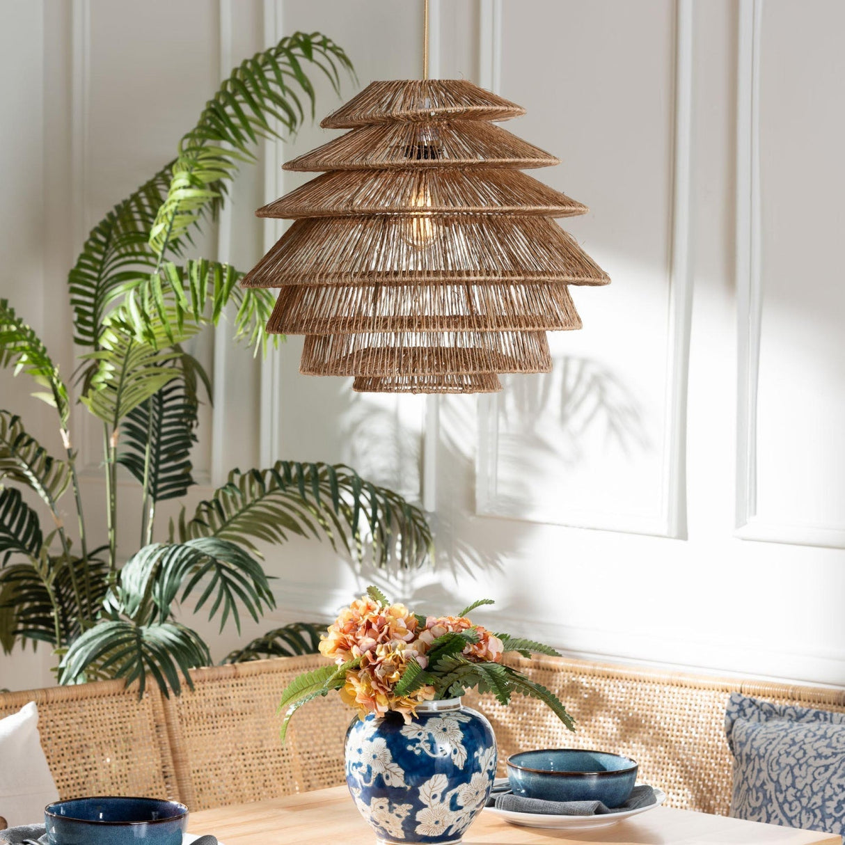 Modern European furniture - Woven Jute Tiered Pendant Lamp - www.oroa.com