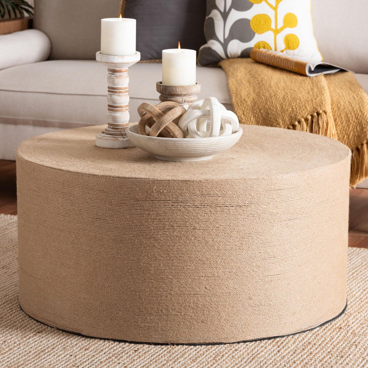 Modern European furniture - Woven Jute Boho Coffee Table - www.oroa.com