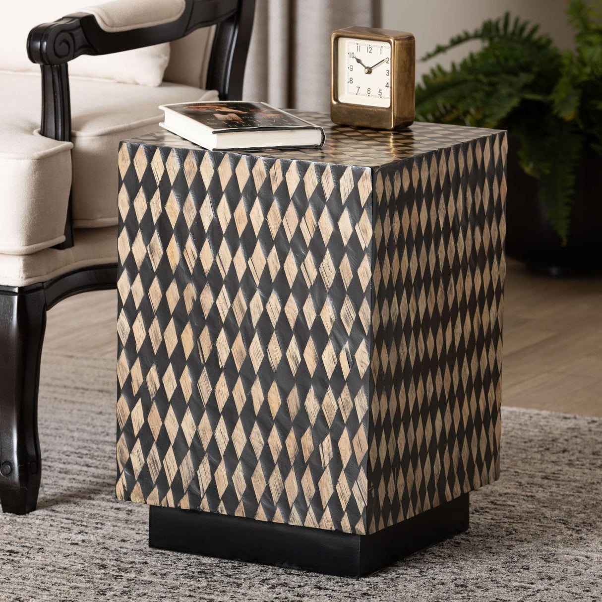 Diamond Pattern Bamboo End Table | Bali Loom Paulo | Oroa.com