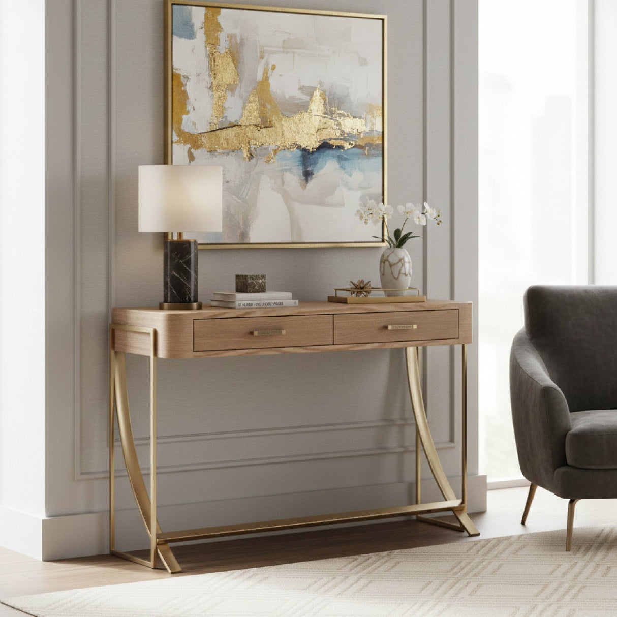 Modern European furniture - 2 Drawer Wooden Console Table - www.oroa.com
