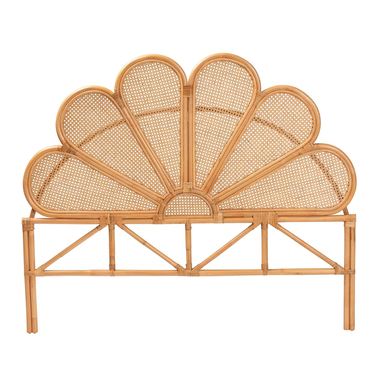 Rattan Scalloped Queen Headboard – Flower – front view