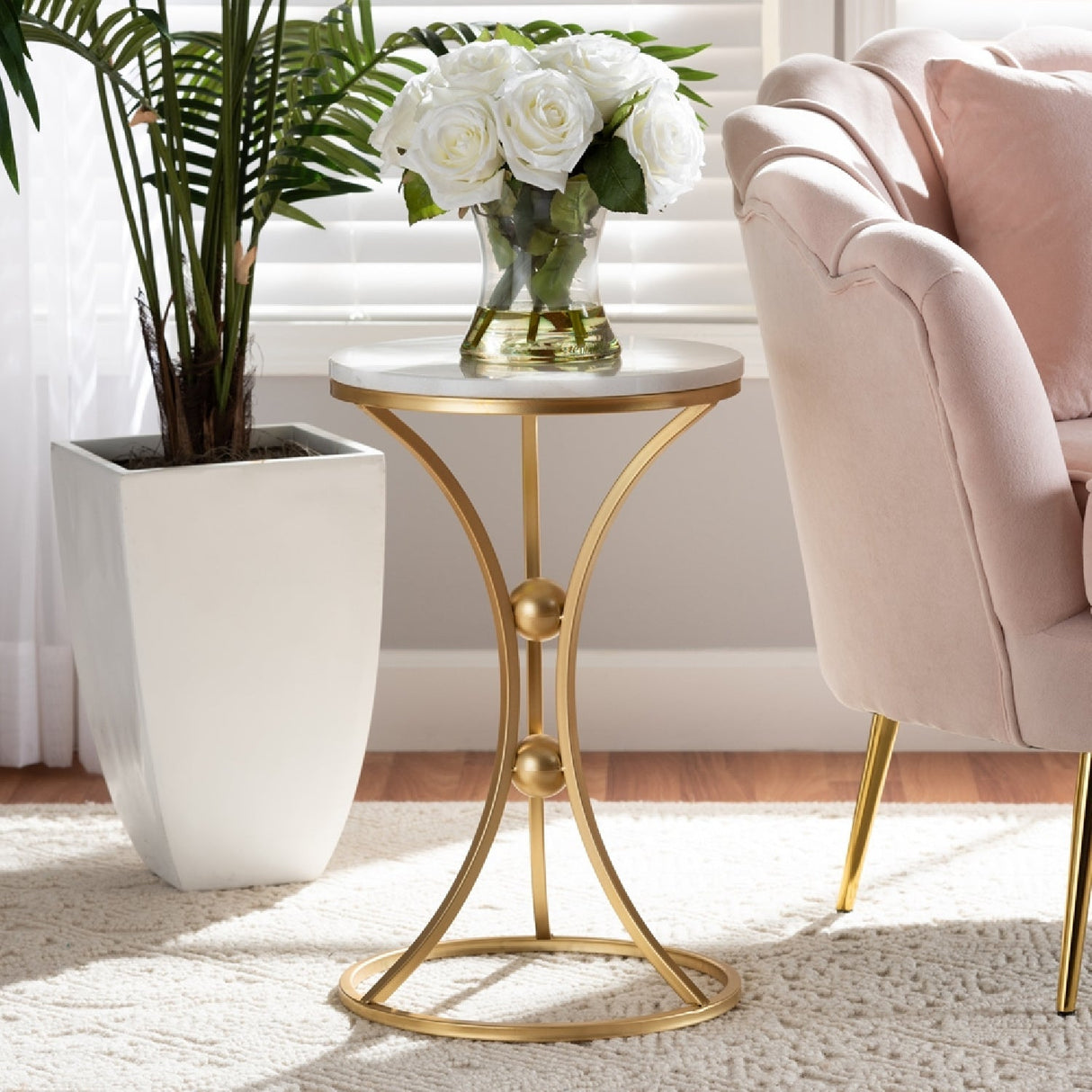 Modern European furniture - Gold Concave Marble End Table - www.oroa.com