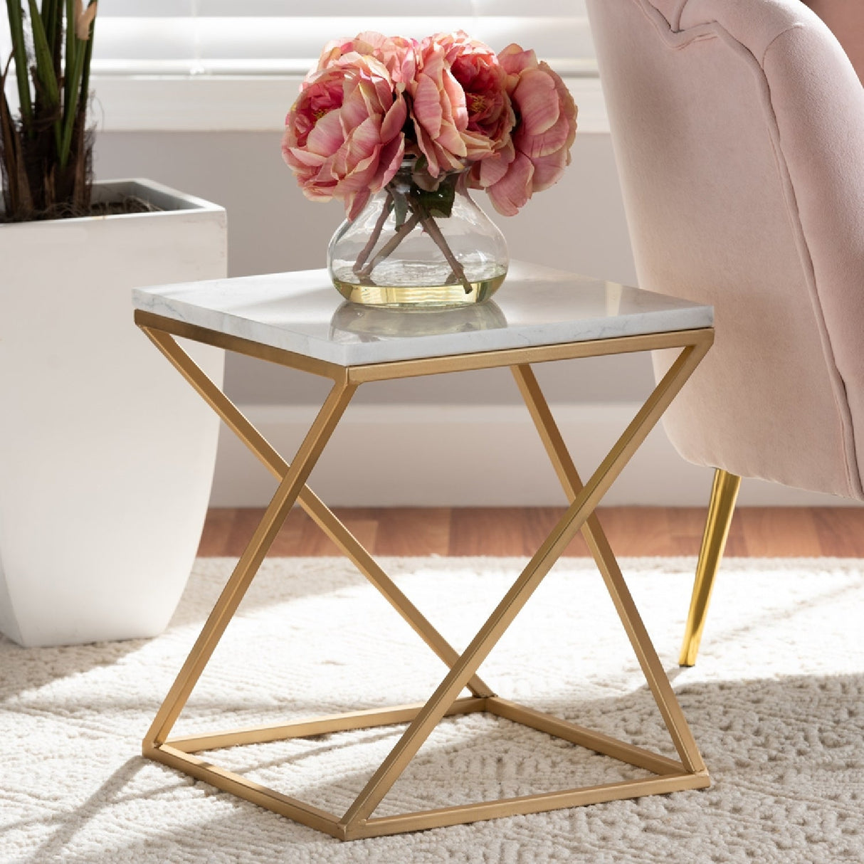 Modern European furniture - Gold Framed Marble End Table - www.oroa.com