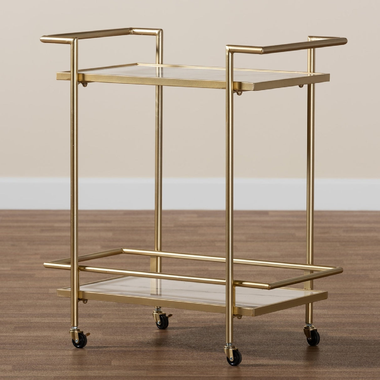 Modern European furniture - Gold-Framed Marble Wine Cart - www.oroa.com