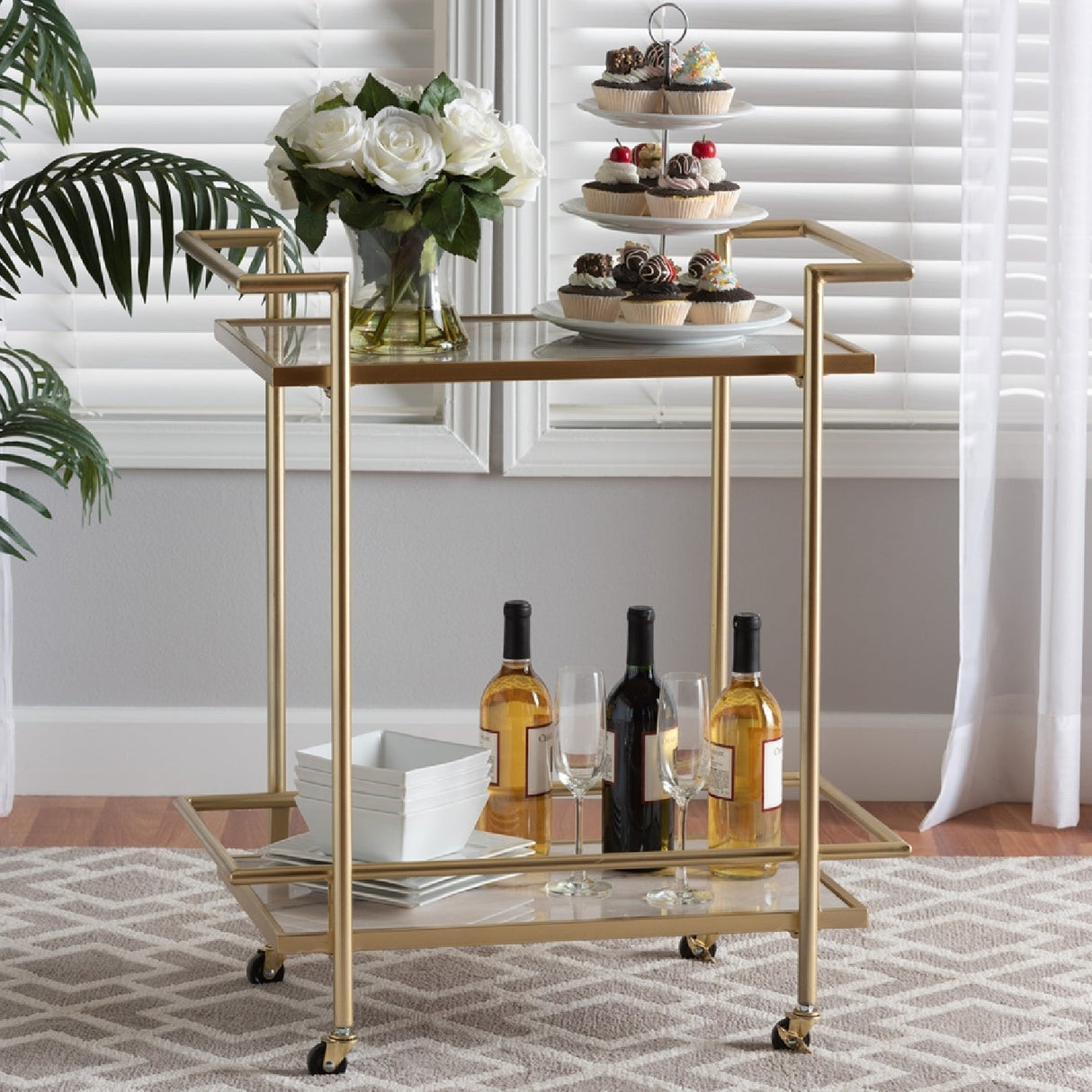 Modern European furniture - Gold-Framed Marble Wine Cart - www.oroa.com