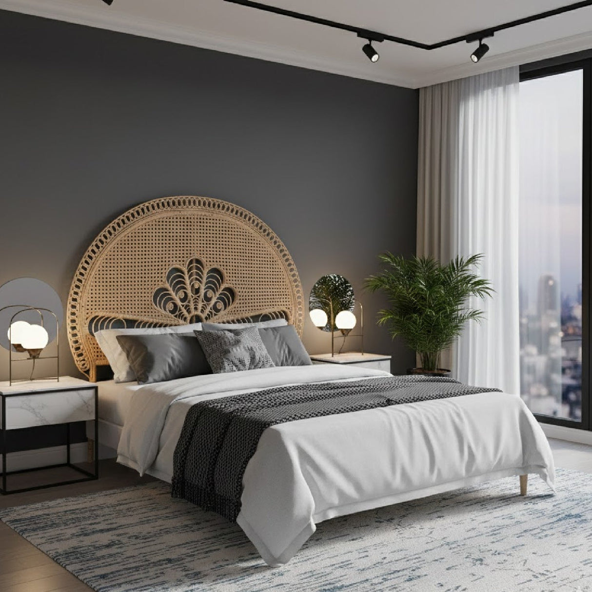 Modern European furniture - Rattan Bohemian Quuen Size Headboard - www.oroa.com