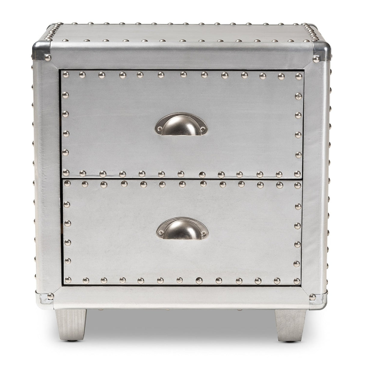 Modern European furniture - Silver Industrial 2 Drawer End Table - www.oroa.com