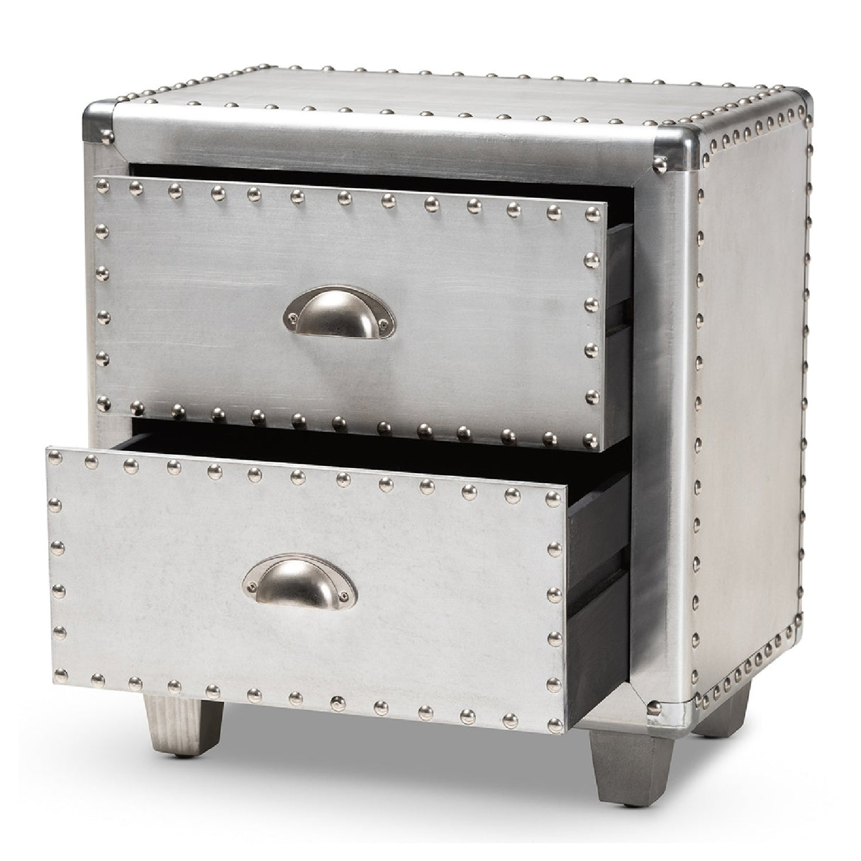 Modern European furniture - Silver Industrial 2 Drawer End Table - www.oroa.com