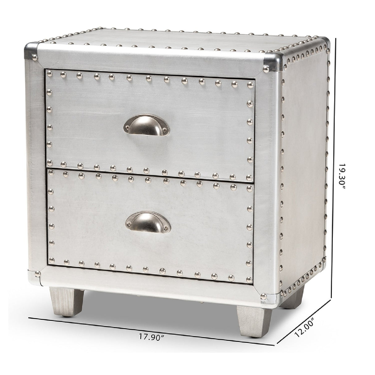 Silver Industrial 2 Drawer End Table | Bali Loom Davet | Oroa.com