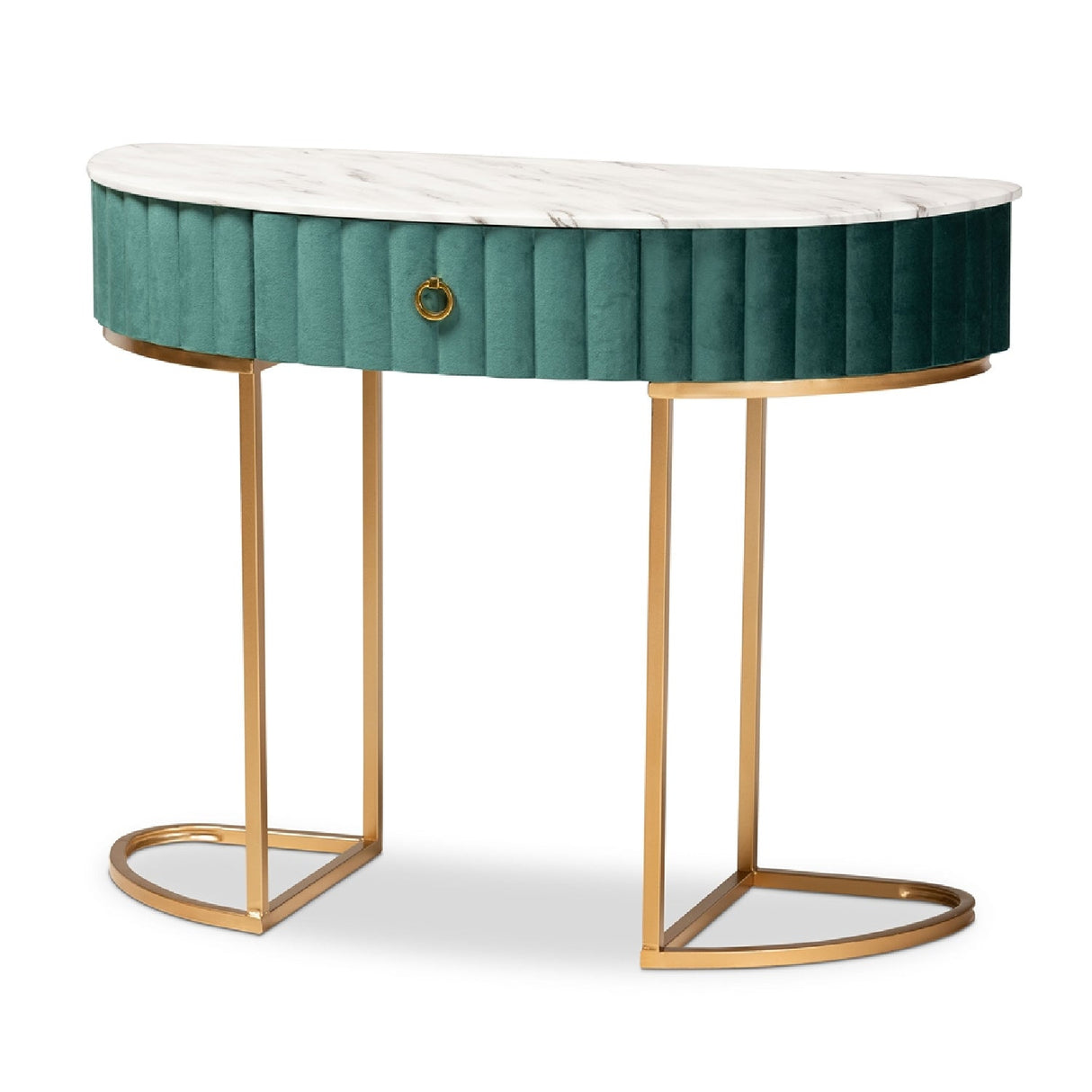 Modern European furniture - Green Velvet 1 Drawer Console Table - www.oroa.com