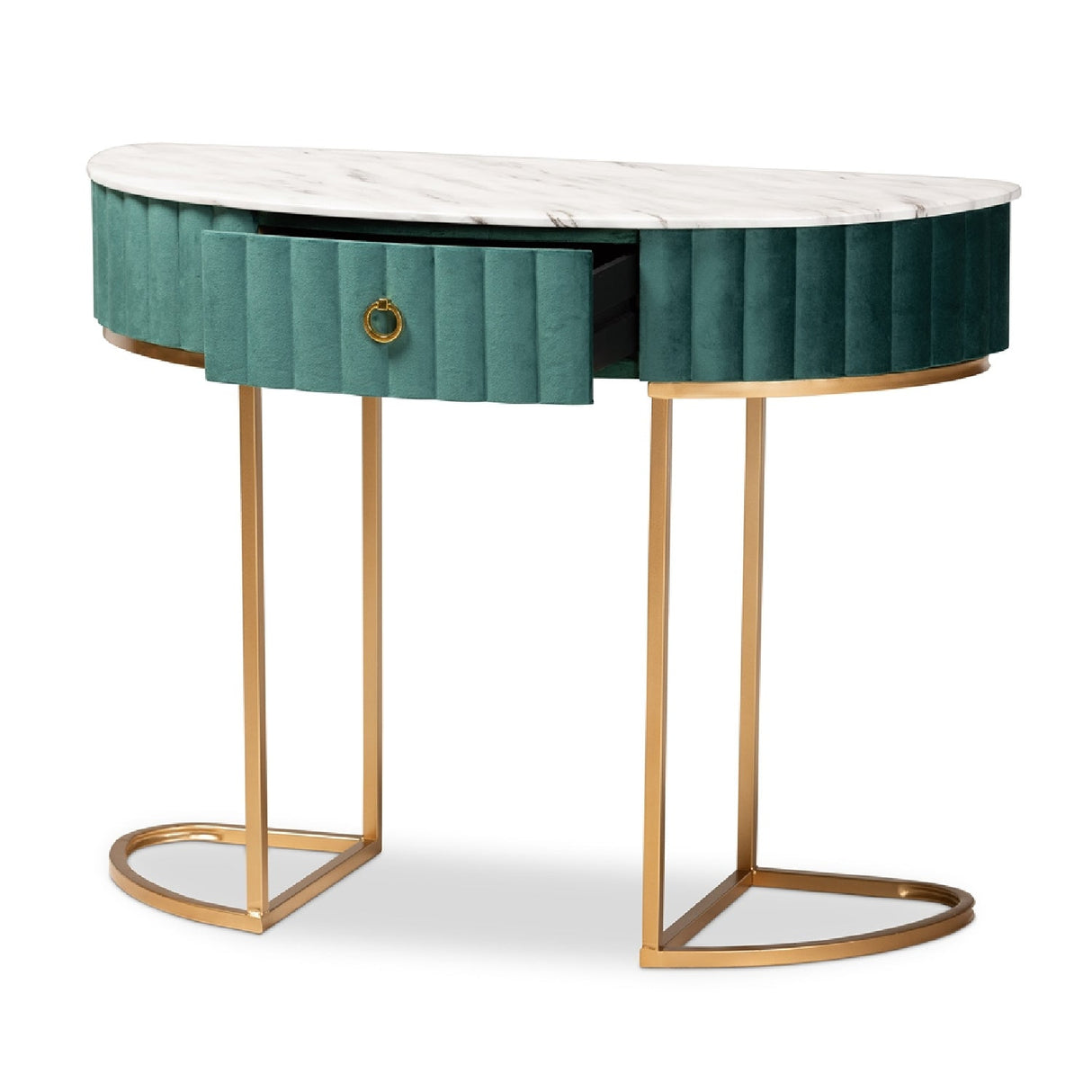 Modern European furniture - Green Velvet 1 Drawer Console Table - www.oroa.com