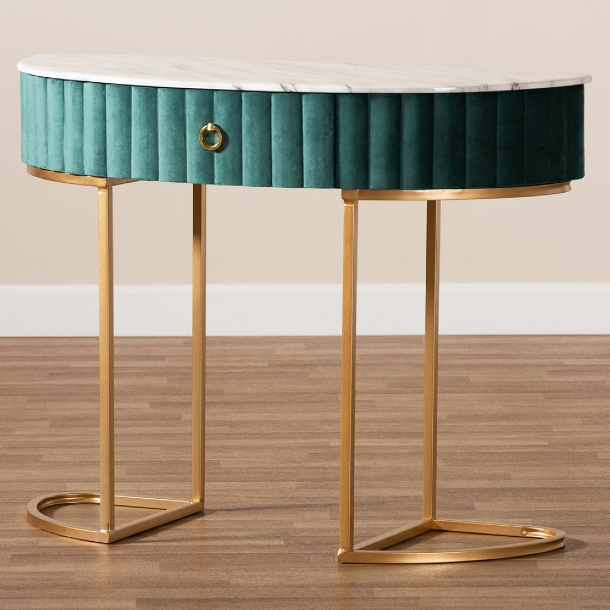 Modern European furniture - Green Velvet 1 Drawer Console Table - www.oroa.com