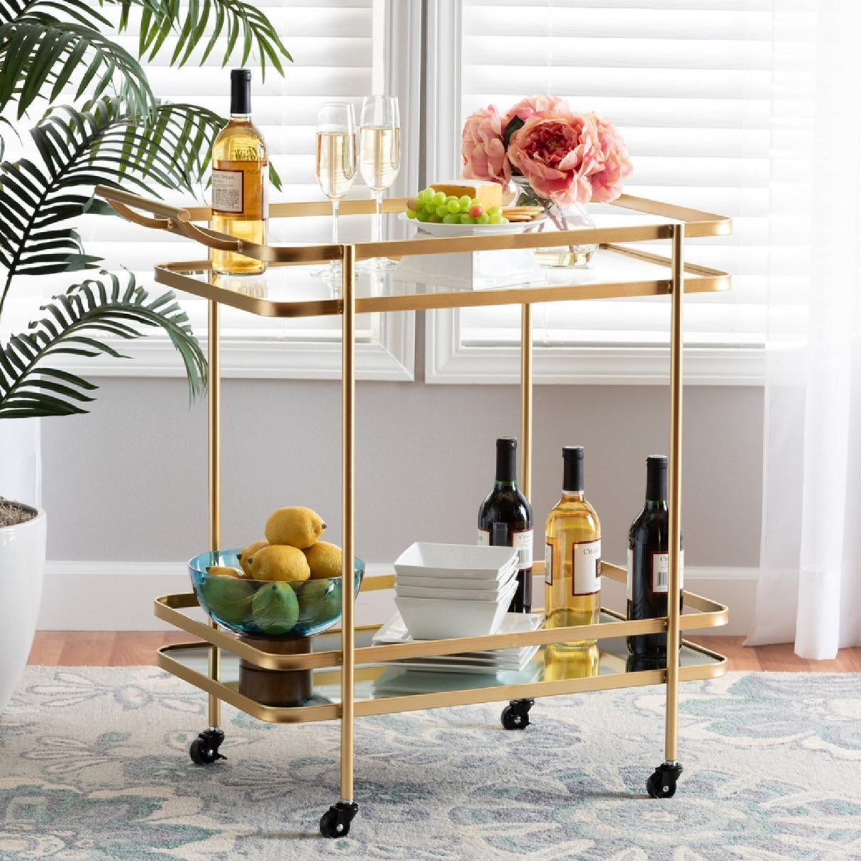 Modern European furniture - Gold Mobile Wine Bar Cart - www.oroa.com