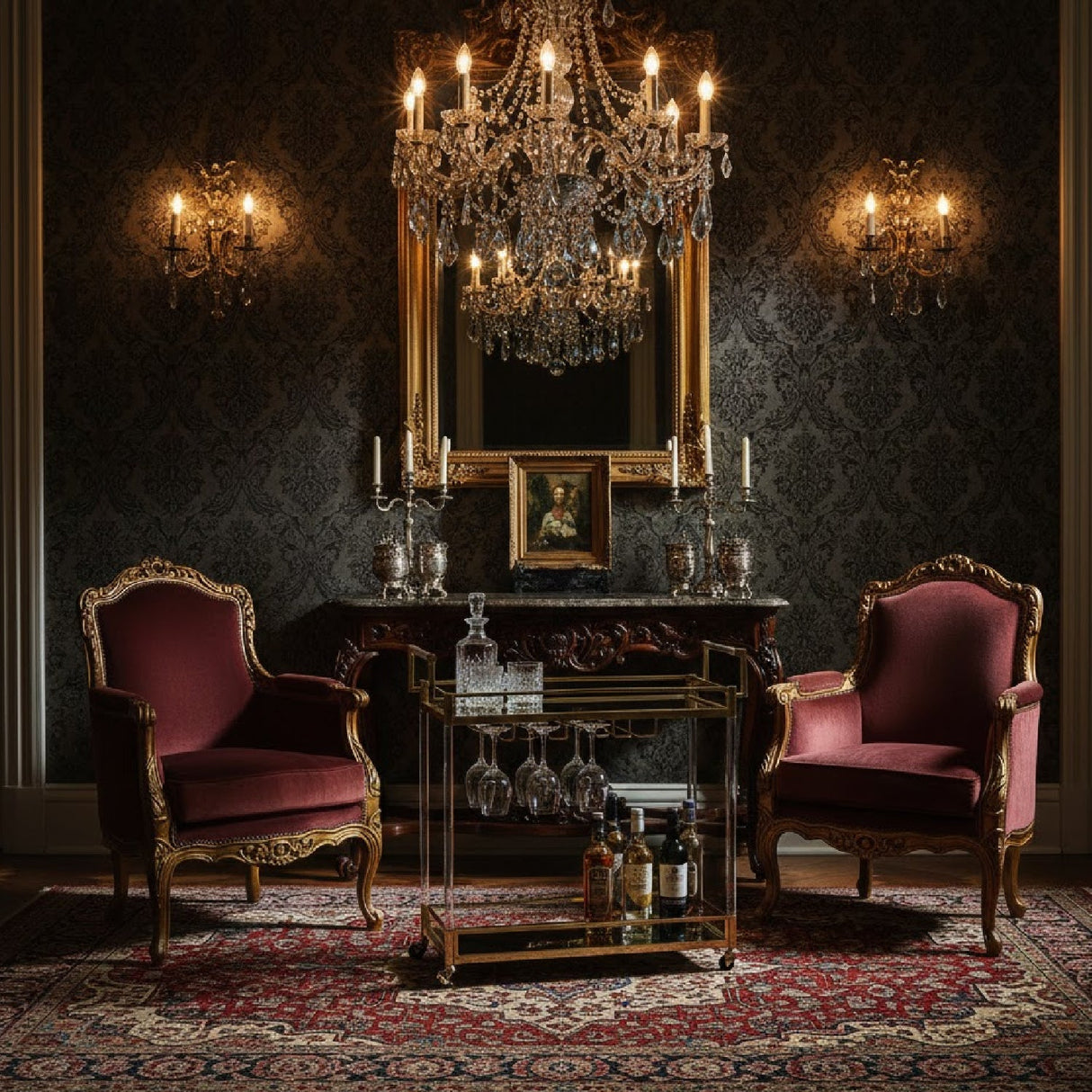 Modern European furniture - Gold & Glass Wine Cart - www.oroa.com