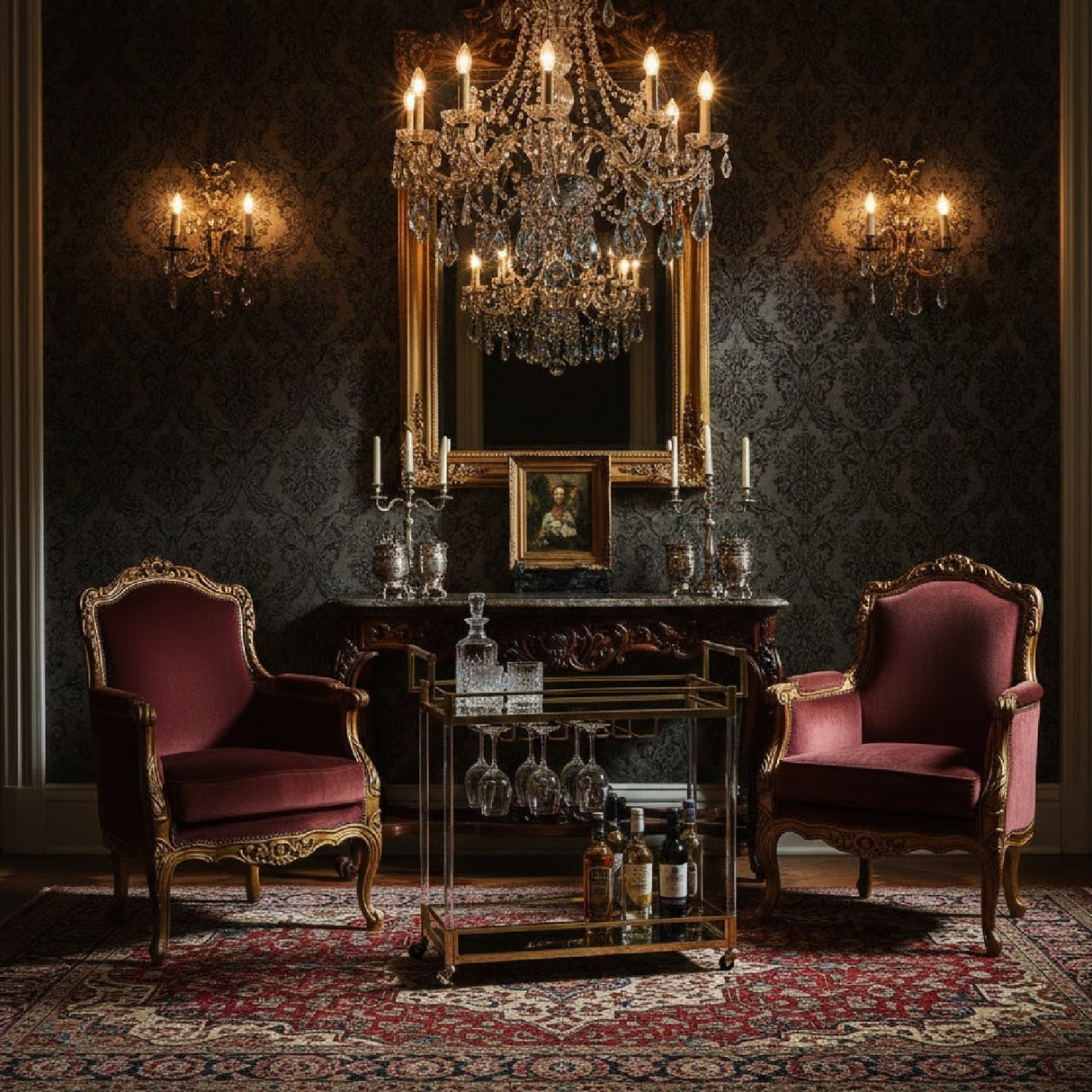 Modern European furniture - Gold & Glass Wine Cart - www.oroa.com