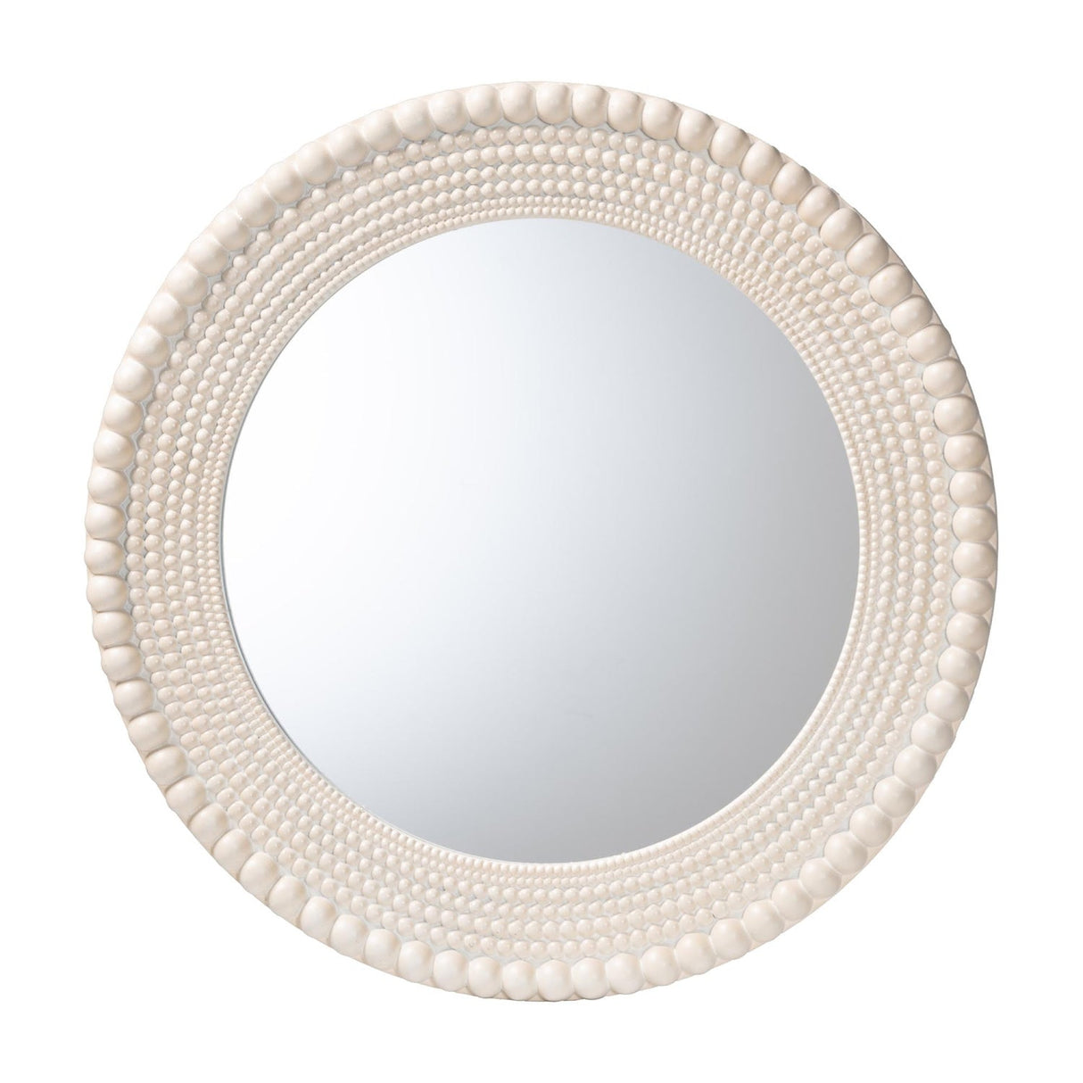 Contract furniture - Round White Beaded Accent Mirror - www.oroatrade.com
