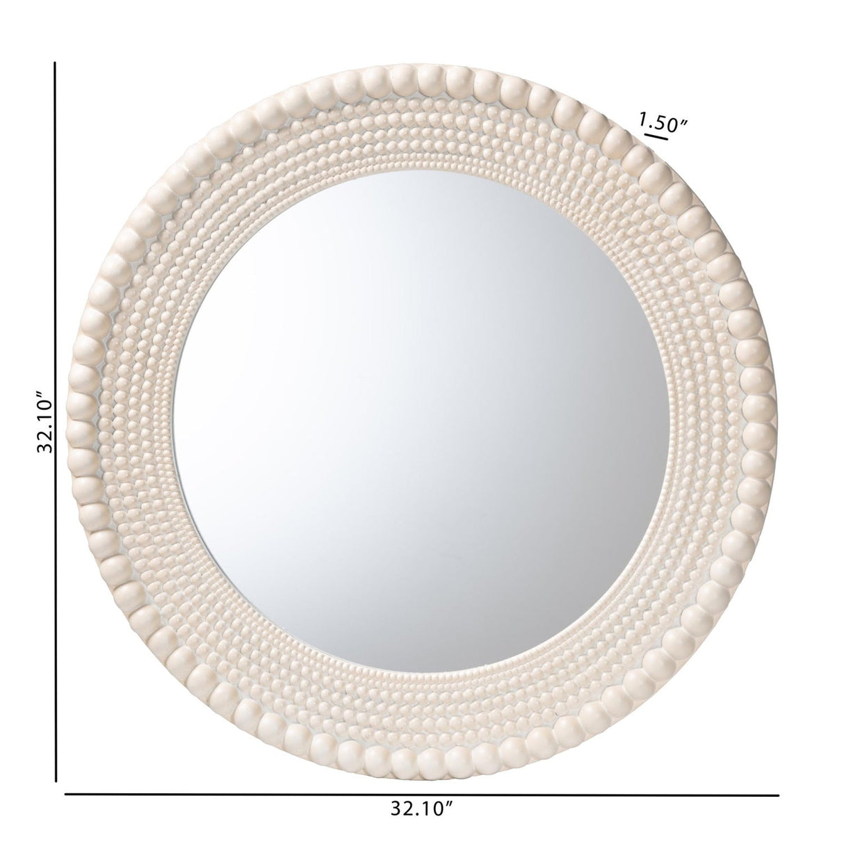 Contract furniture - Round White Beaded Accent Mirror - www.oroatrade.com