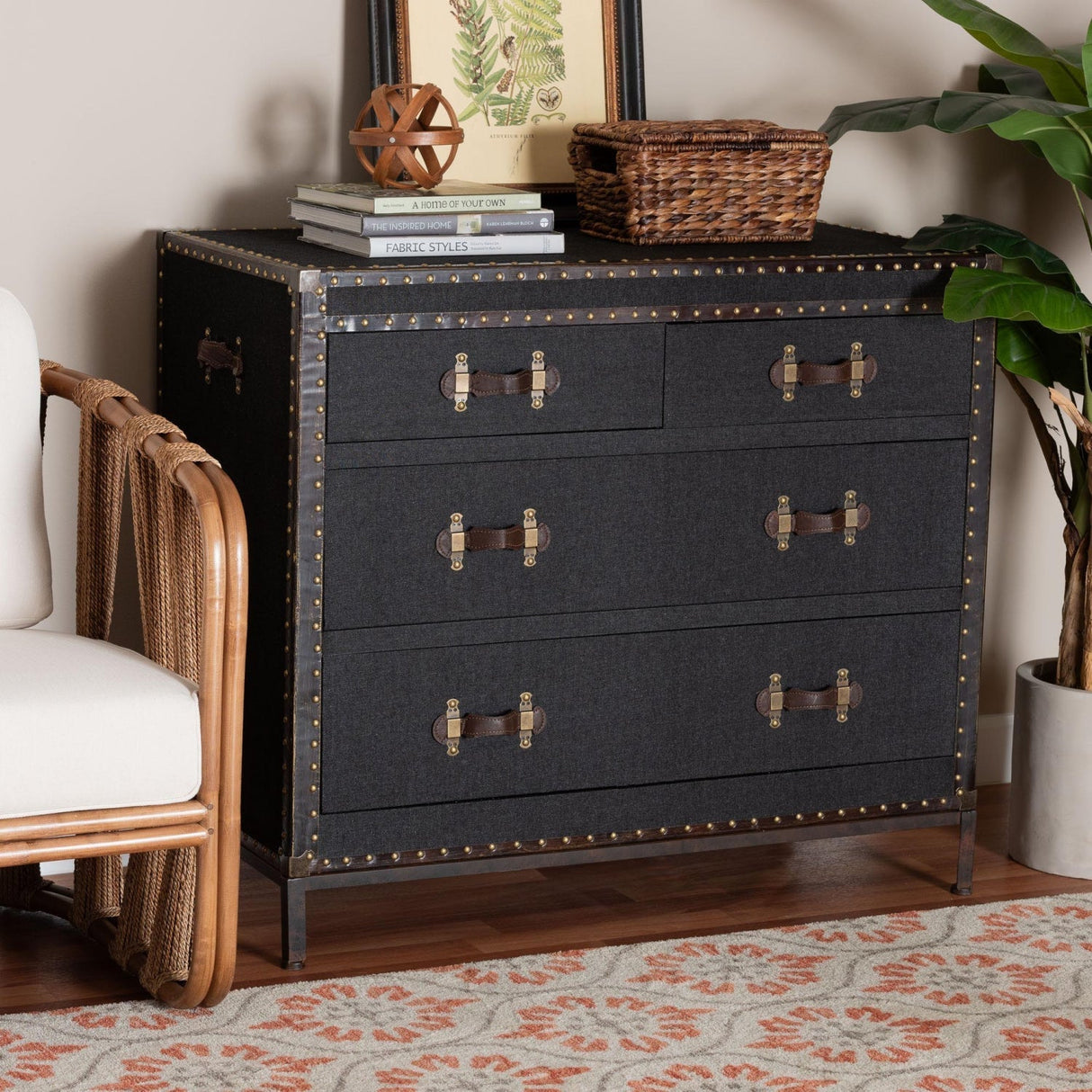 Modern European furniture - Vintage Black 4 Drawer Cabinet - www.oroa.com
