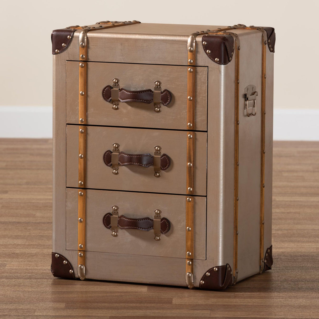 Modern European furniture - Vintage Bronze 3 Drawer Cabinet - www.oroa.com