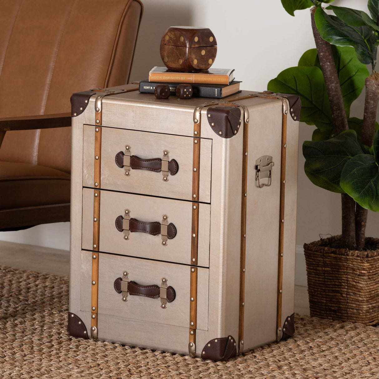 Modern European furniture - Vintage Bronze 3 Drawer Cabinet - www.oroa.com