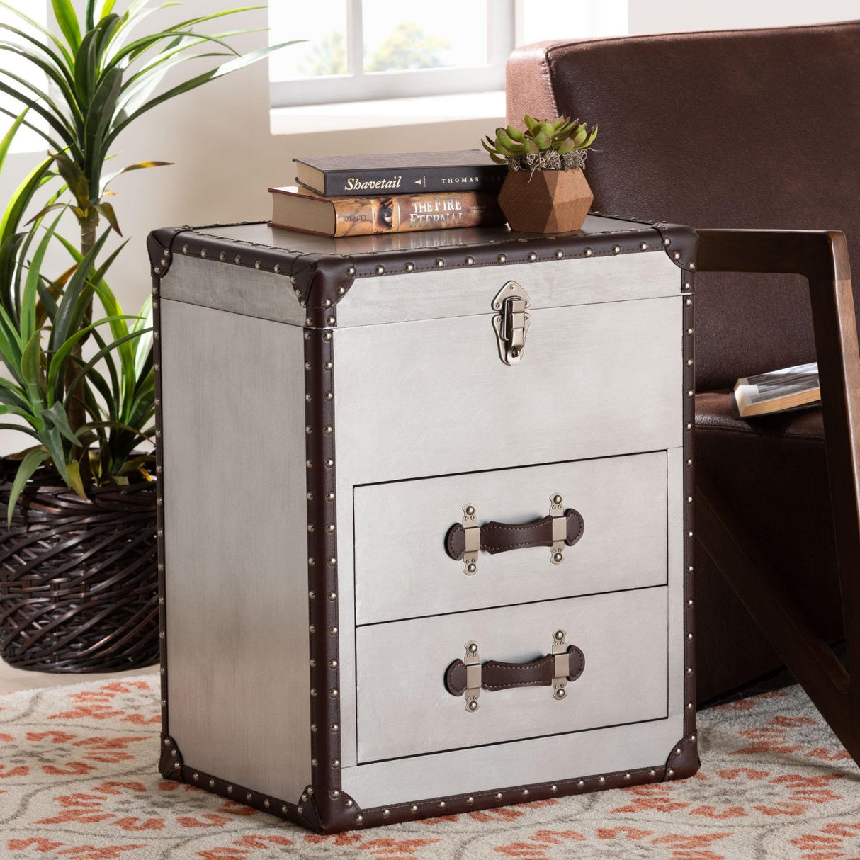 Modern European furniture - Vintage Silver 2 Drawer End Table - www.oroa.com