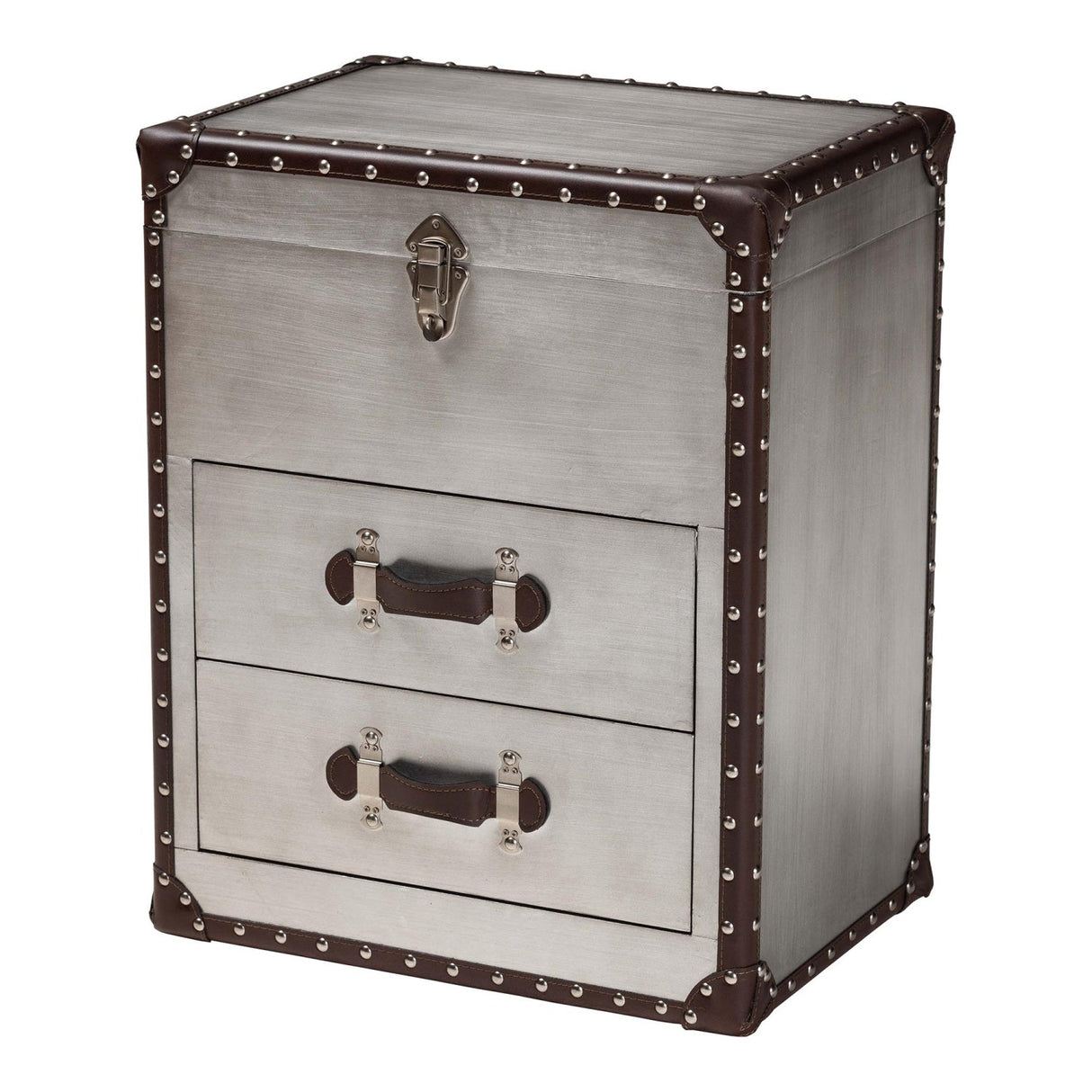 Modern European furniture - Vintage Silver 2 Drawer End Table - www.oroa.com