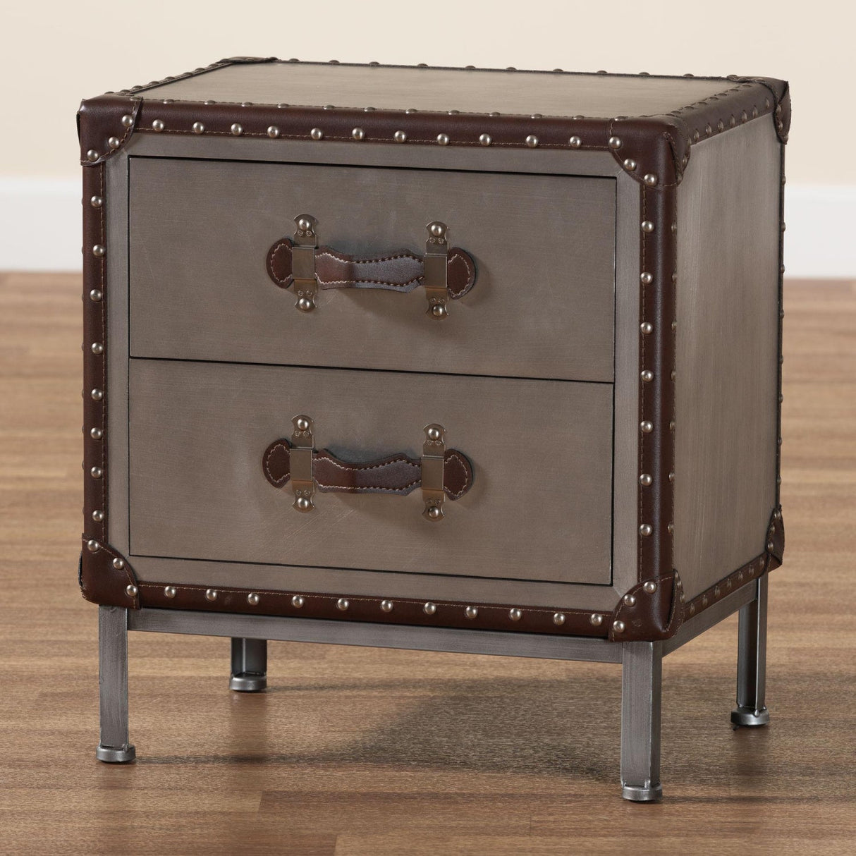 Modern European furniture - 2 Drawer Silver Vintage End Table - www.oroa.com