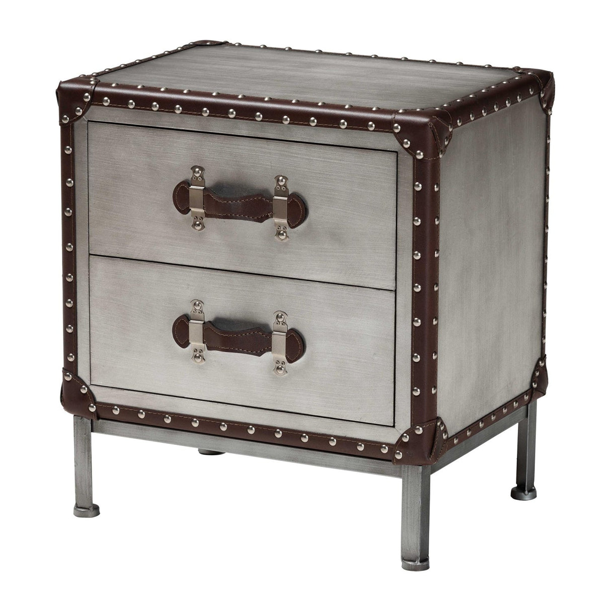 Modern European furniture - 2 Drawer Silver Vintage End Table - www.oroa.com