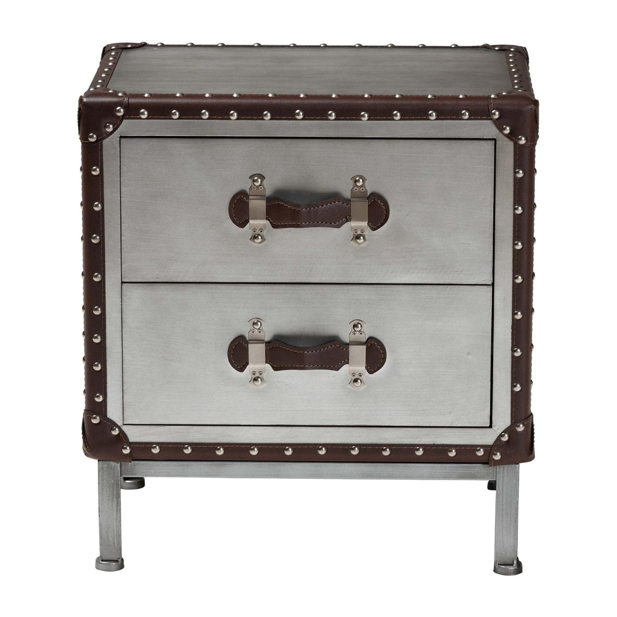Modern European furniture - 2 Drawer Silver Vintage End Table - www.oroa.com