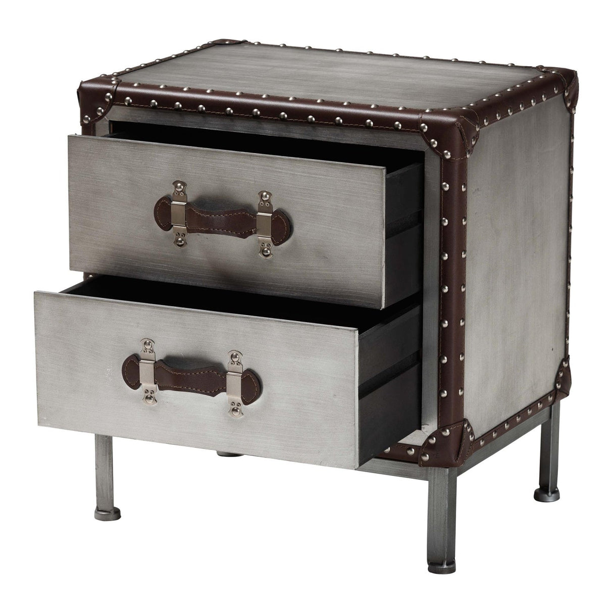 Modern European furniture - 2 Drawer Silver Vintage End Table - www.oroa.com