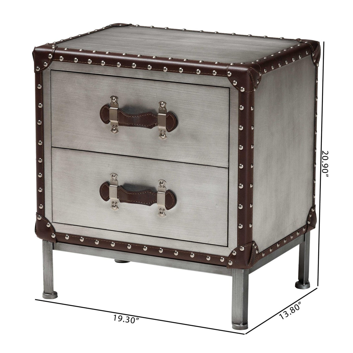 Modern European furniture - 2 Drawer Silver Vintage End Table - www.oroa.com