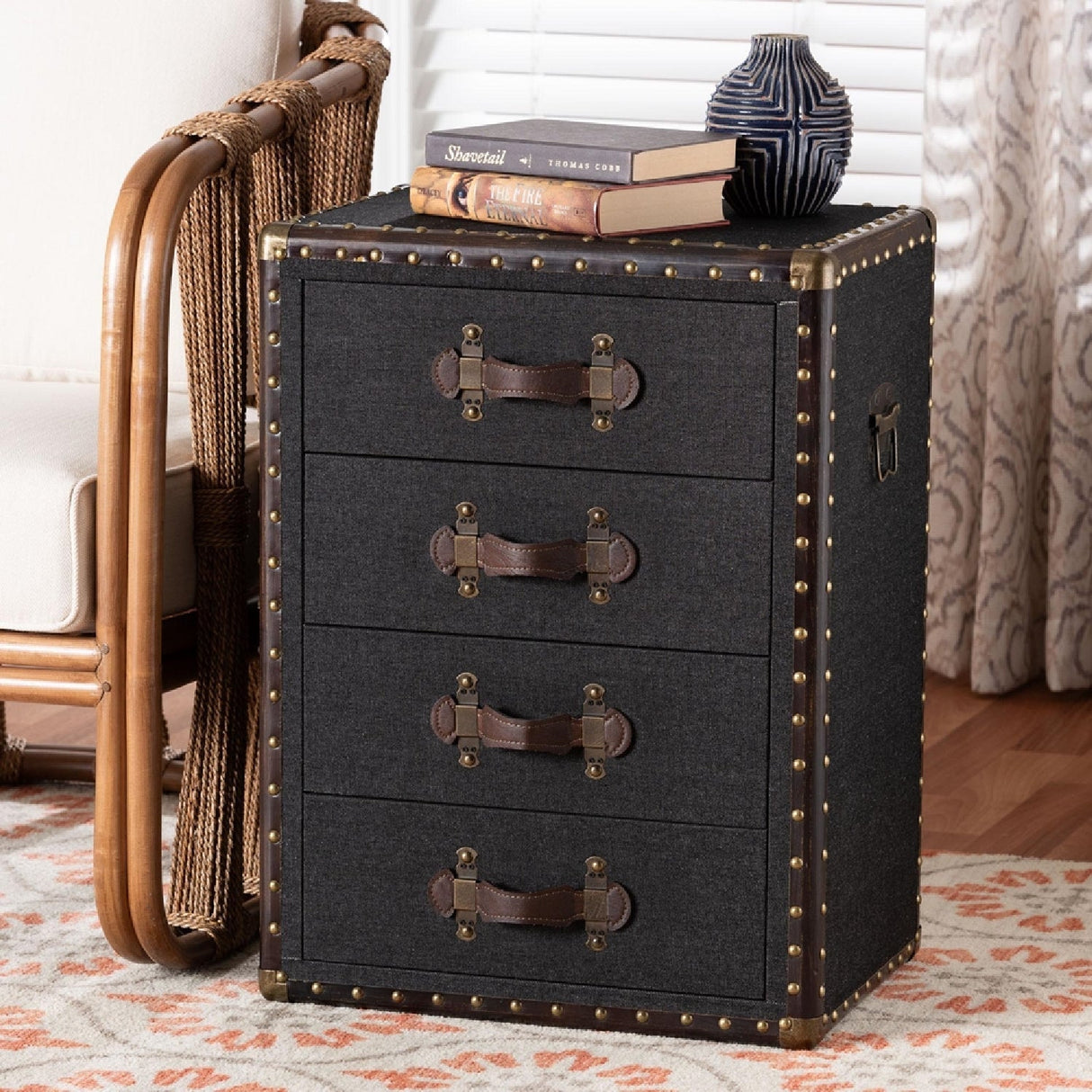 Modern European furniture - Vintage Metal 4 Drawer End Table - www.oroa.com