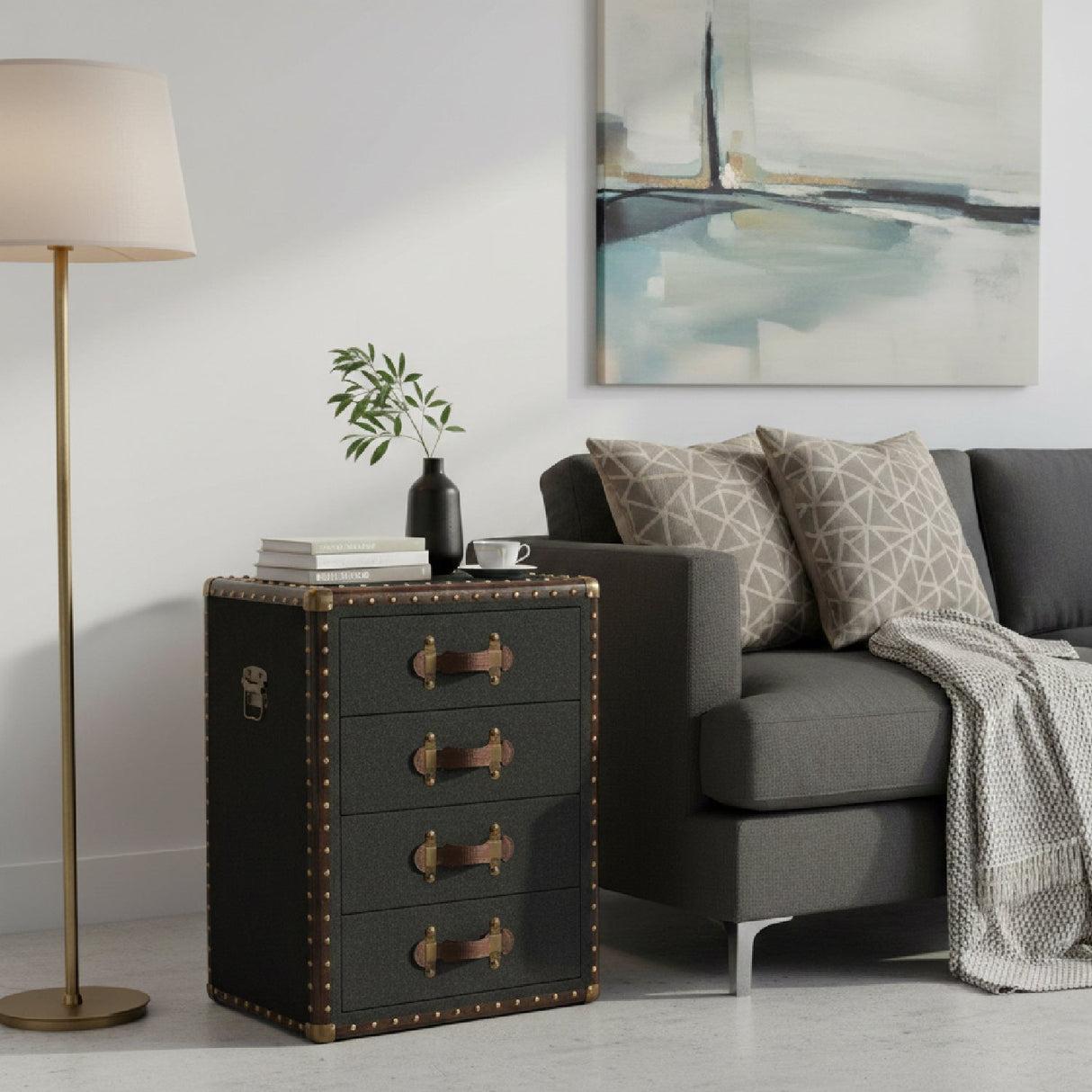 Modern European furniture - Vintage Metal 4 Drawer End Table - www.oroa.com