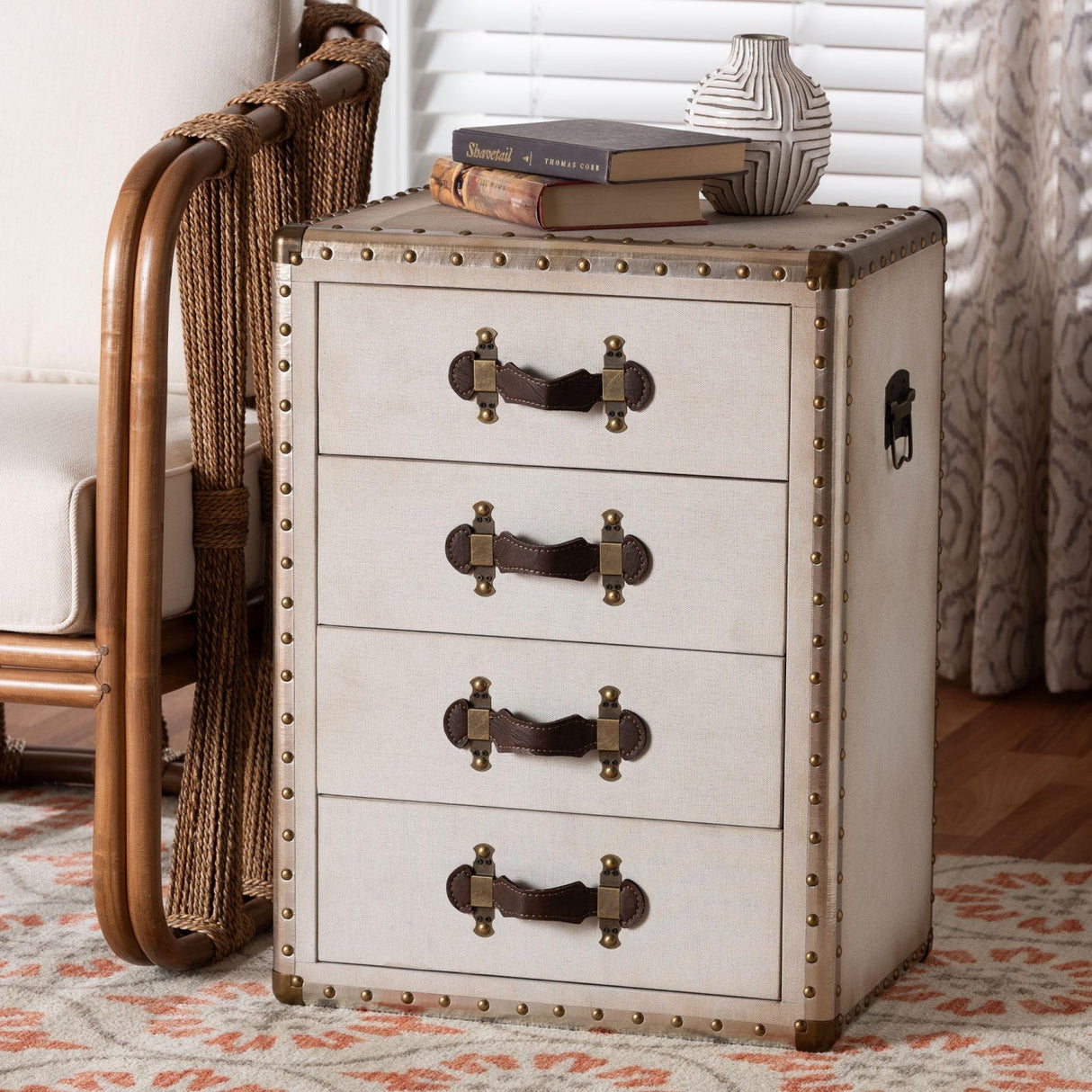 Modern European furniture - Vintage Metal 4 Drawer End Table - www.oroa.com