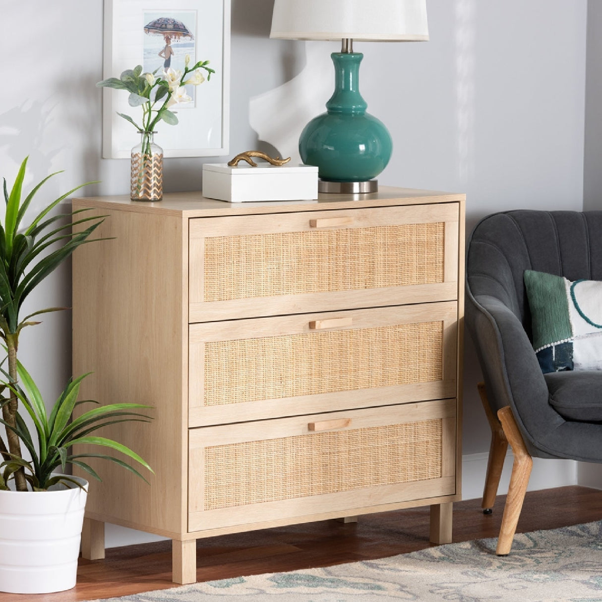 Modern European furniture - 3 Drawer Rattan Storage Cabinet - www.oroa.com