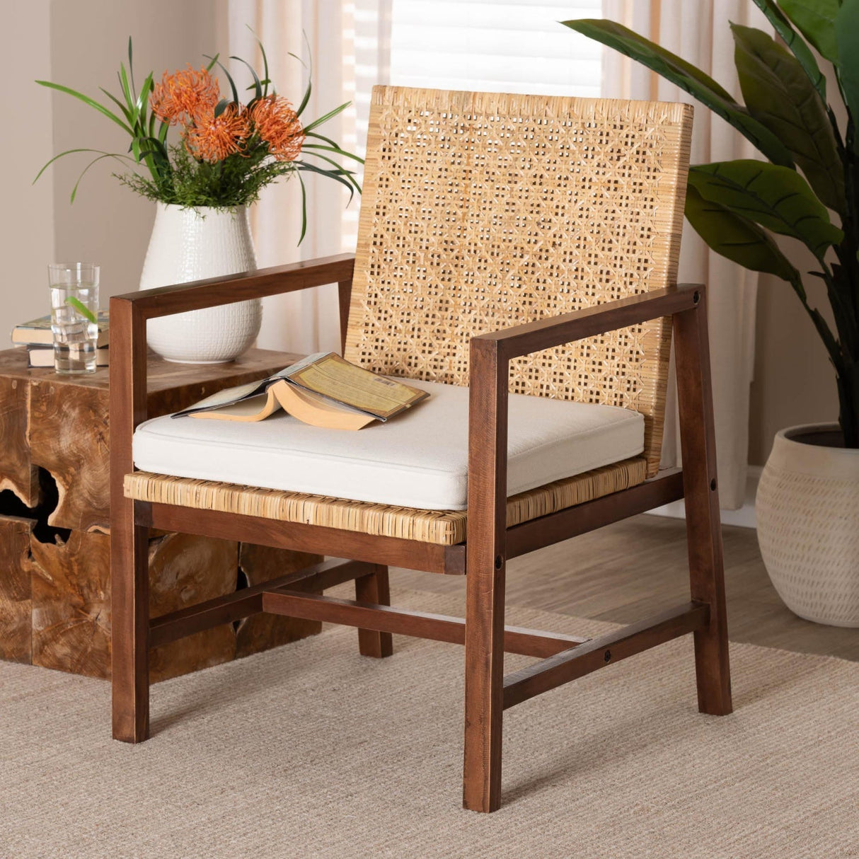 Modern European furniture - Acacia Framed Rattan Lounge Chair - www.oroa.com