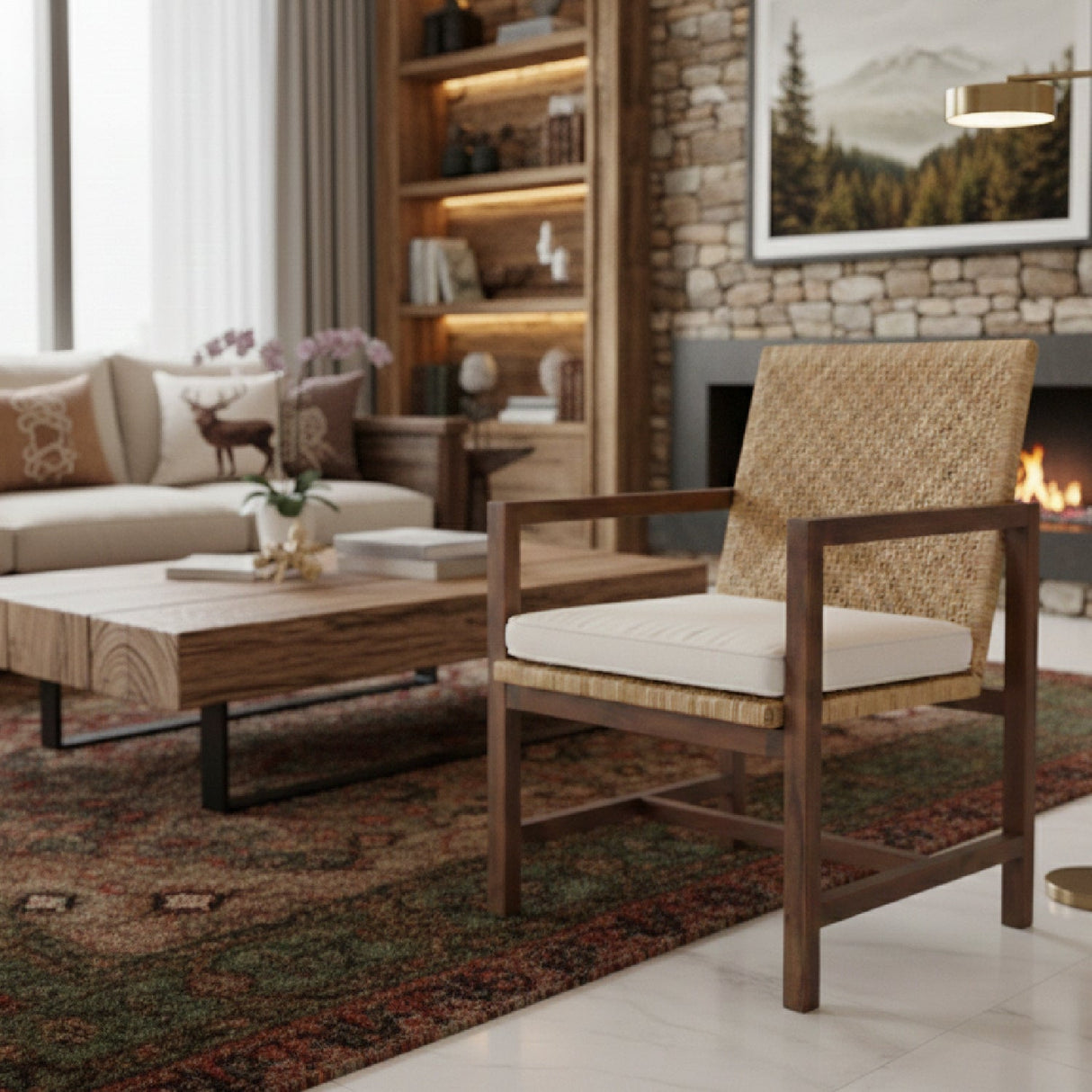 Modern European furniture - Acacia Framed Rattan Lounge Chair - www.oroa.com