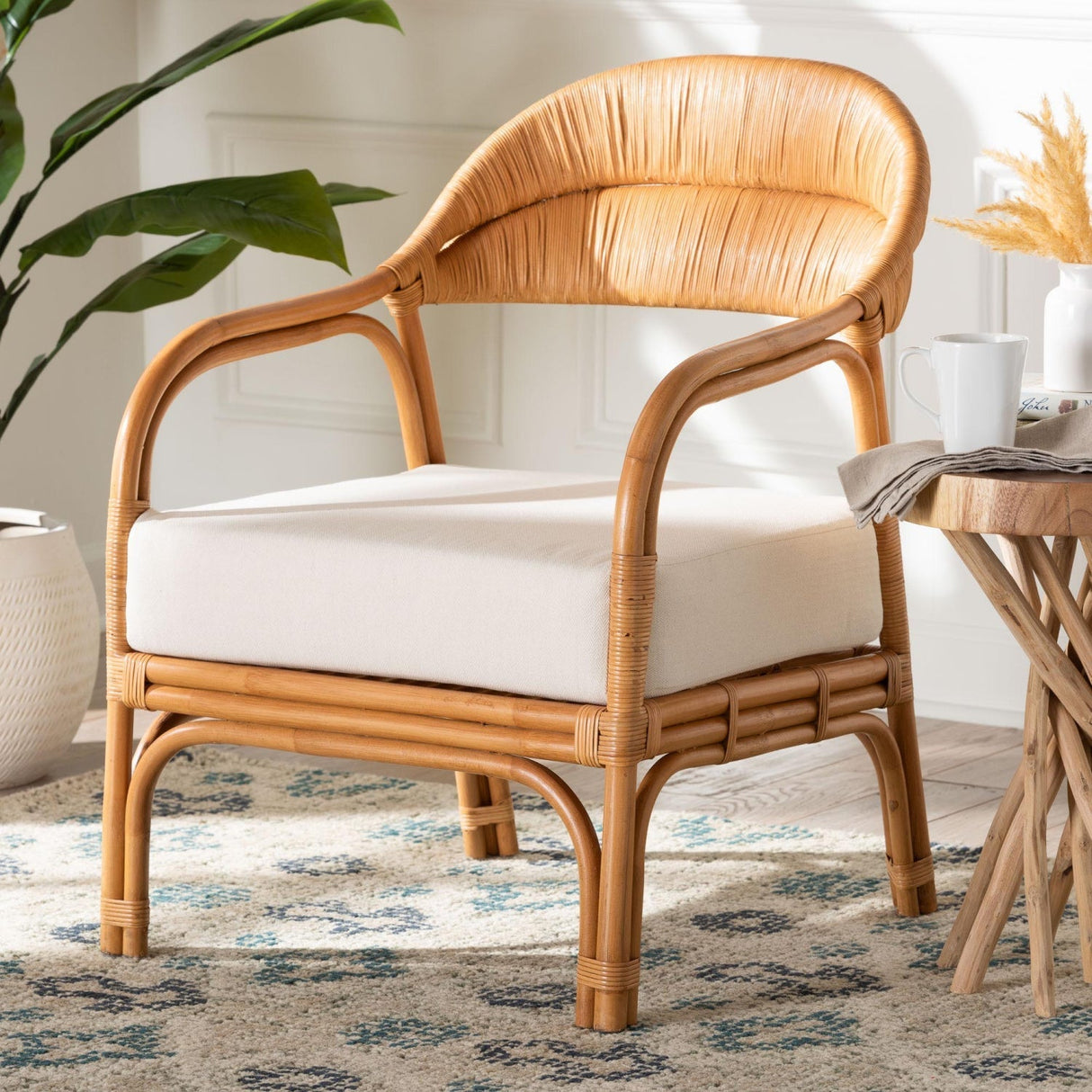 Modern European furniture - Cushioned Seat Rattan Accent Chair - www.oroa.com
