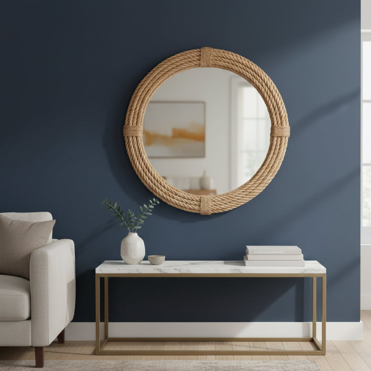 Contract furniture - Woven Rope Round Wall Mirror - www.oroatrade.com