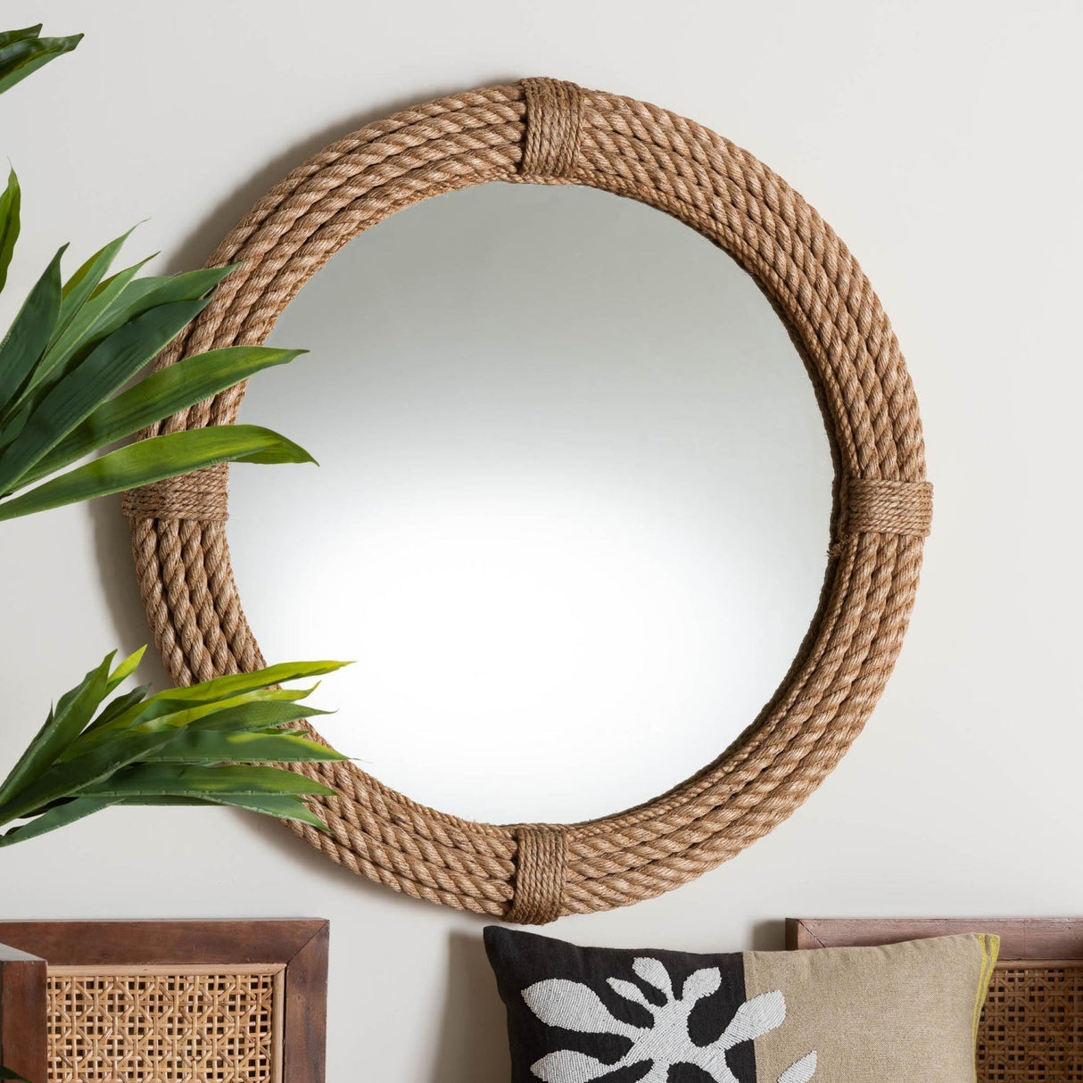 Contract furniture - Woven Rope Round Wall Mirror - www.oroatrade.com