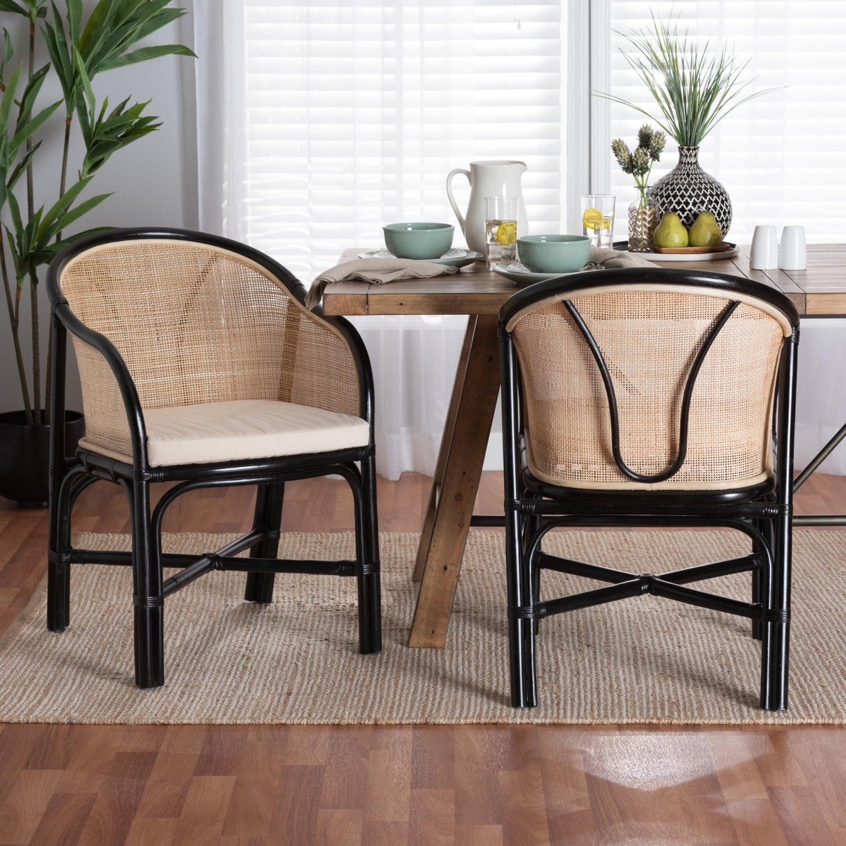 Modern European furniture - Black Framed Rattan Dining Chairs 2 - www.oroa.com