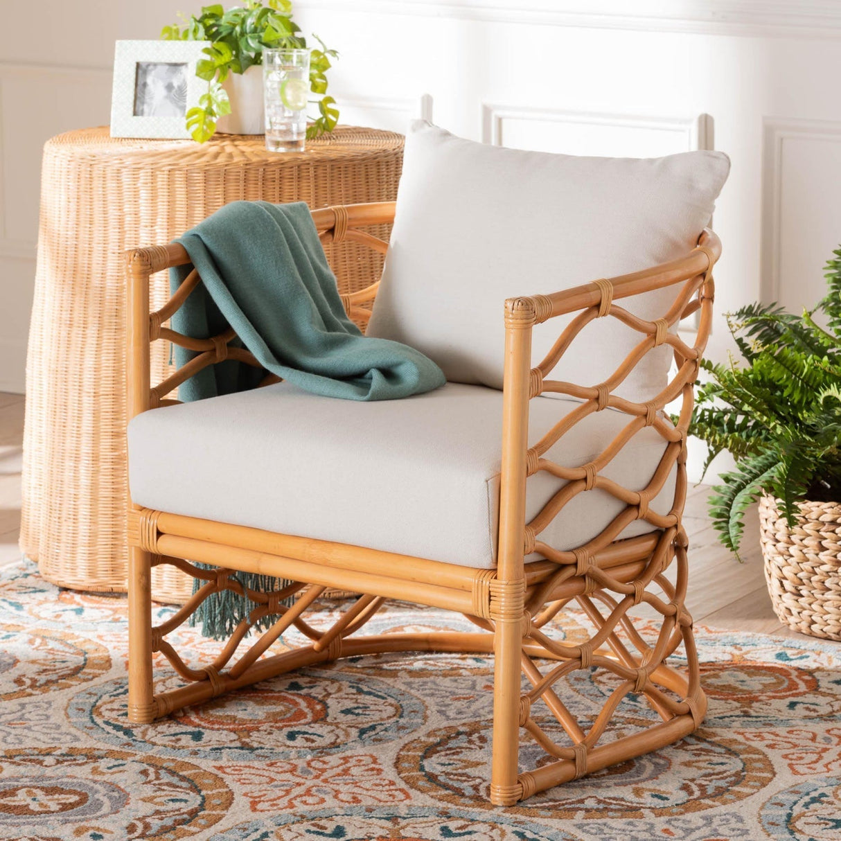 Modern European furniture - Curved Rattan Padded Accent Chair - www.oroa.com